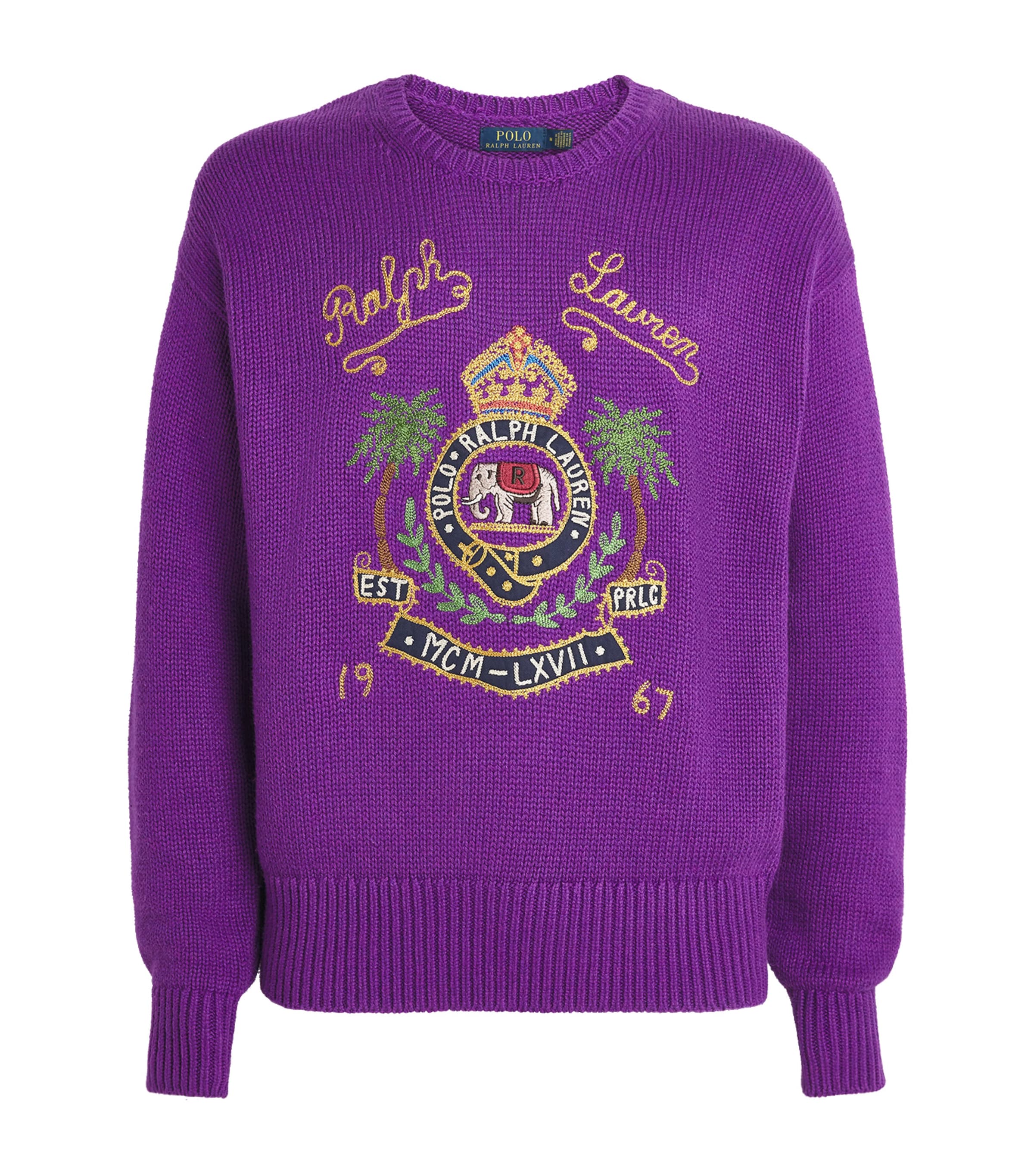 Polo Ralph Lauren Purple Cotton Embroidered Sweater | Harrods US