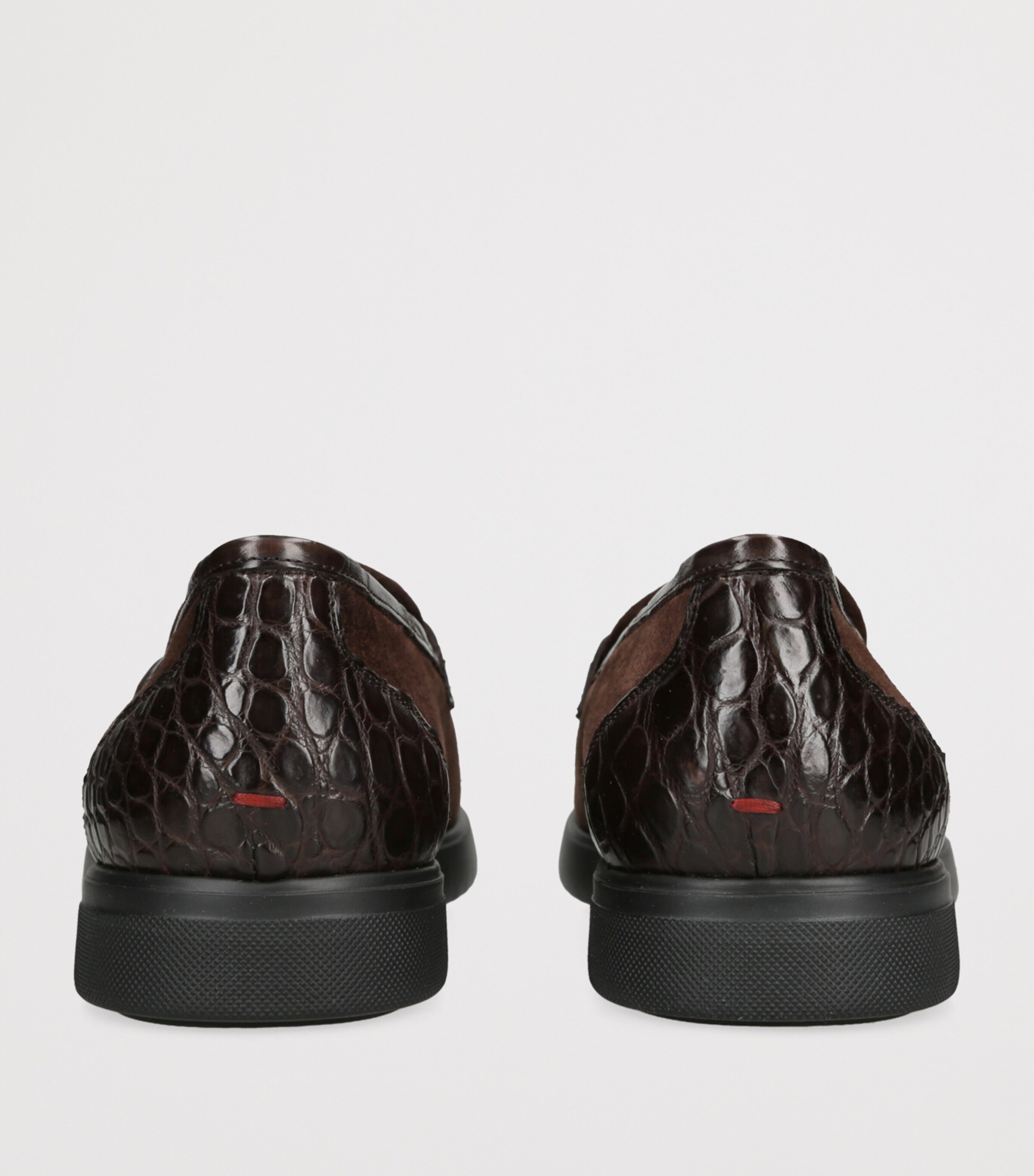 Suede Crocodile Leather-Detail Penny Loafers DARK BROWN Image 2