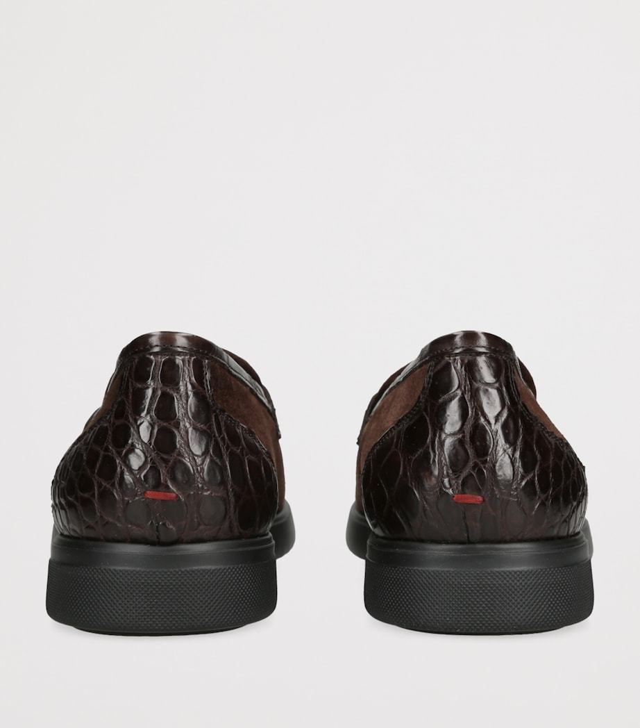 Suede Crocodile Leather-Detail Penny Loafers DARK BROWN Image 2
