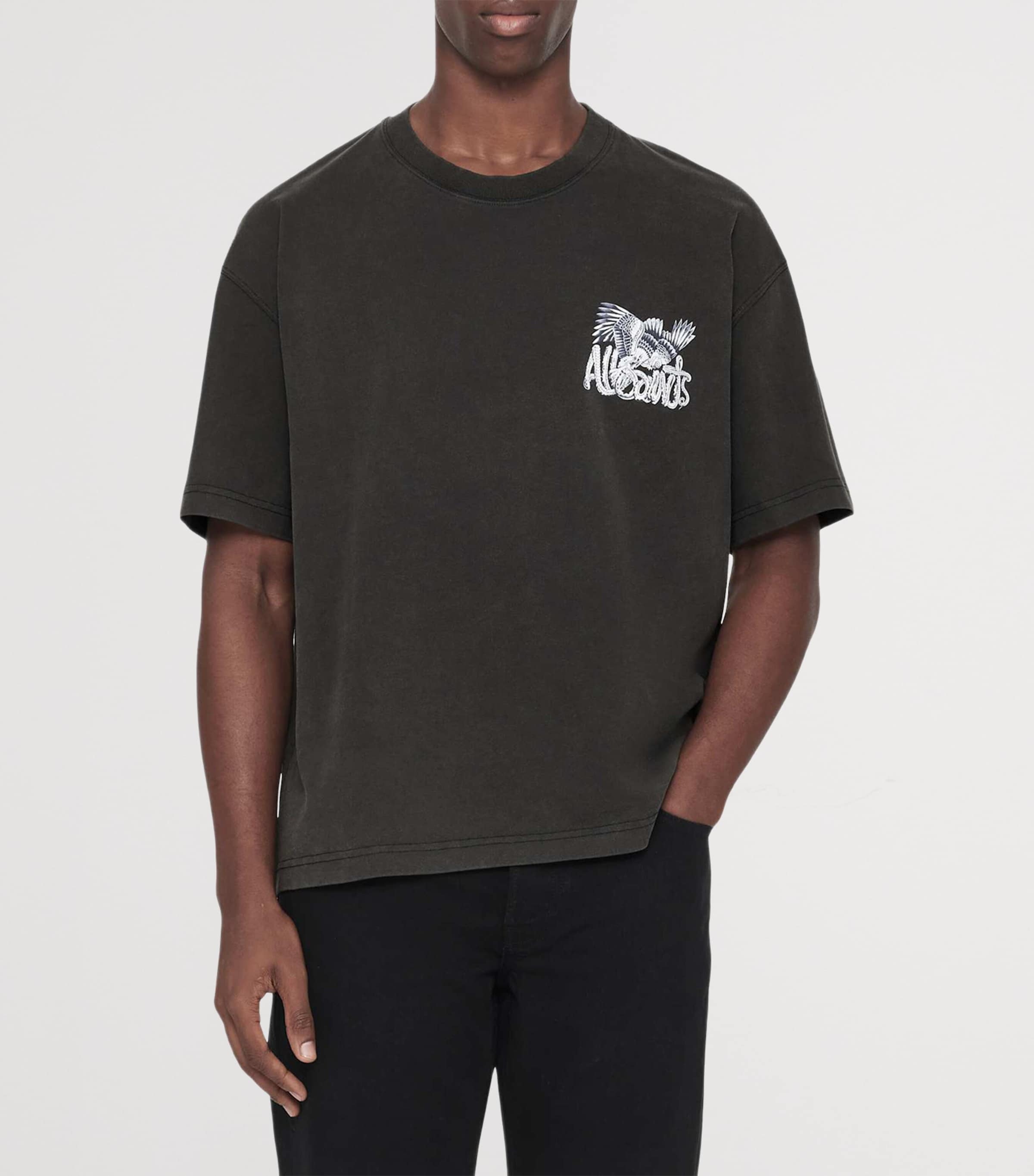 AllSaints Mens Organic Cotton Battles T-Shirt Washed Black Image 3