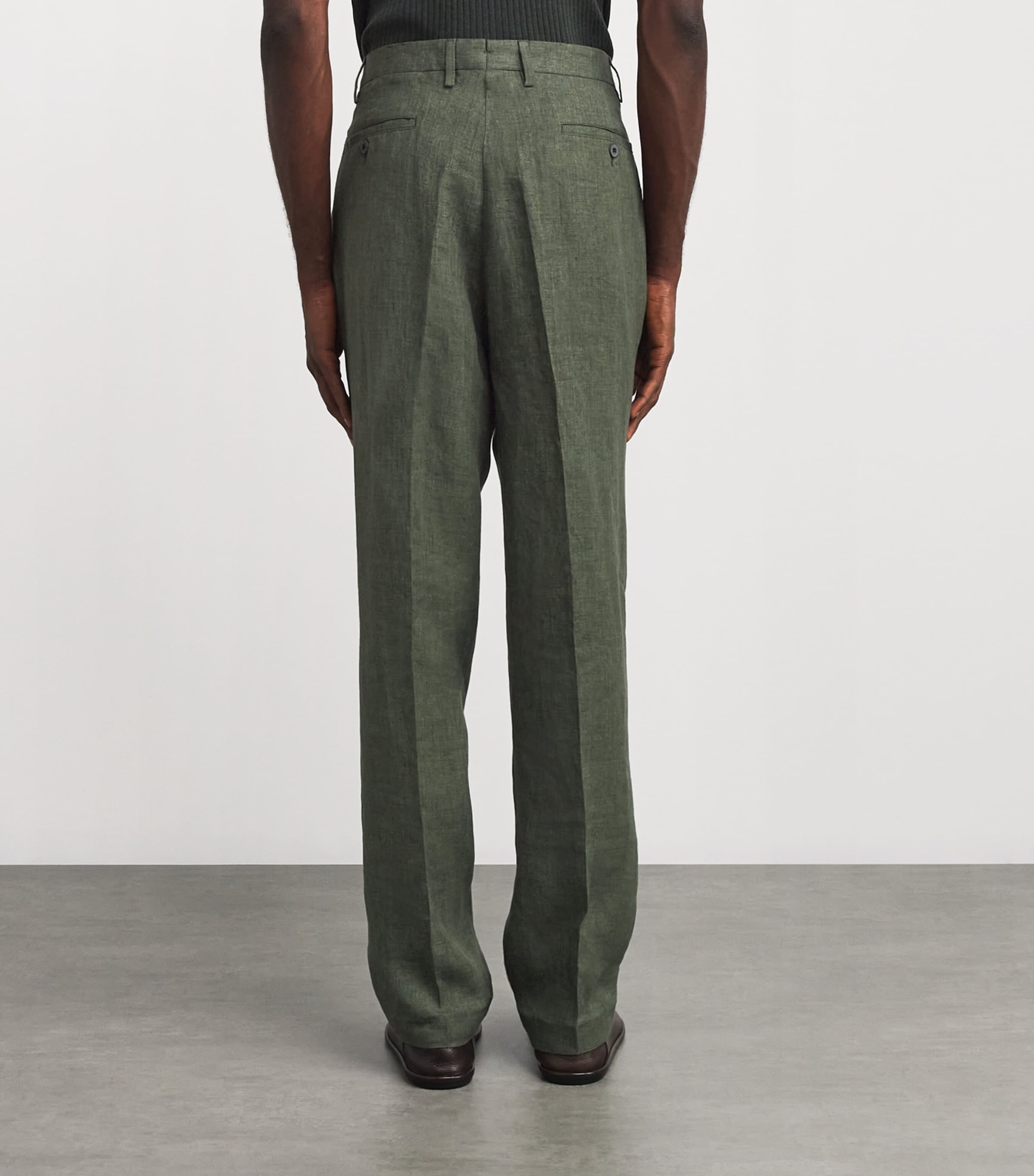 Linen Pleated Trousers GNGC-HUNTER GREEN Image 4