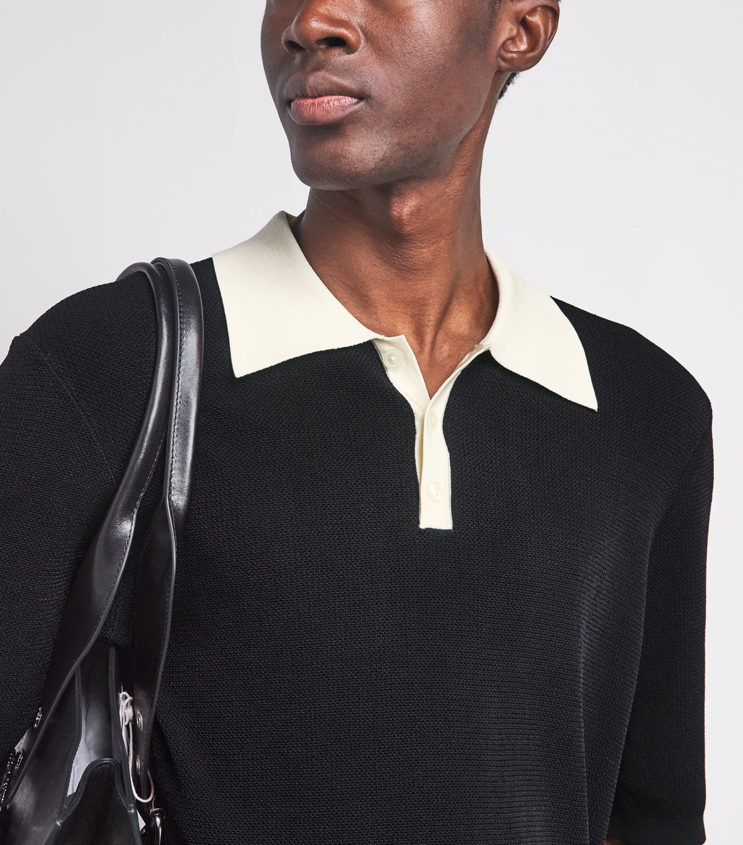 Sandro Paris Mens Contrast-Collar Polo Shirt Black Image 3
