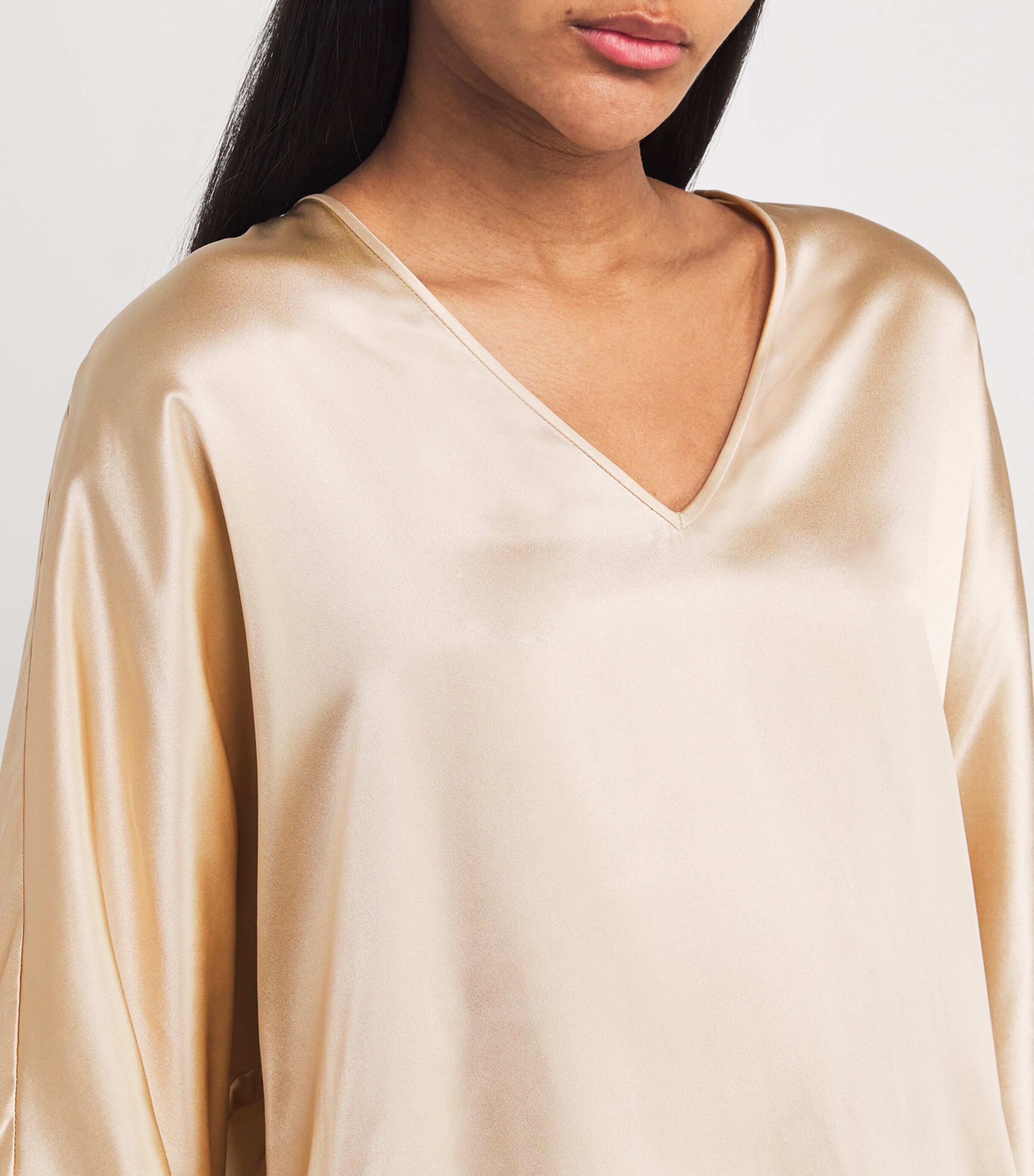 Eleventy Womens Silk V-Neck Blouse Sabbia Image 6