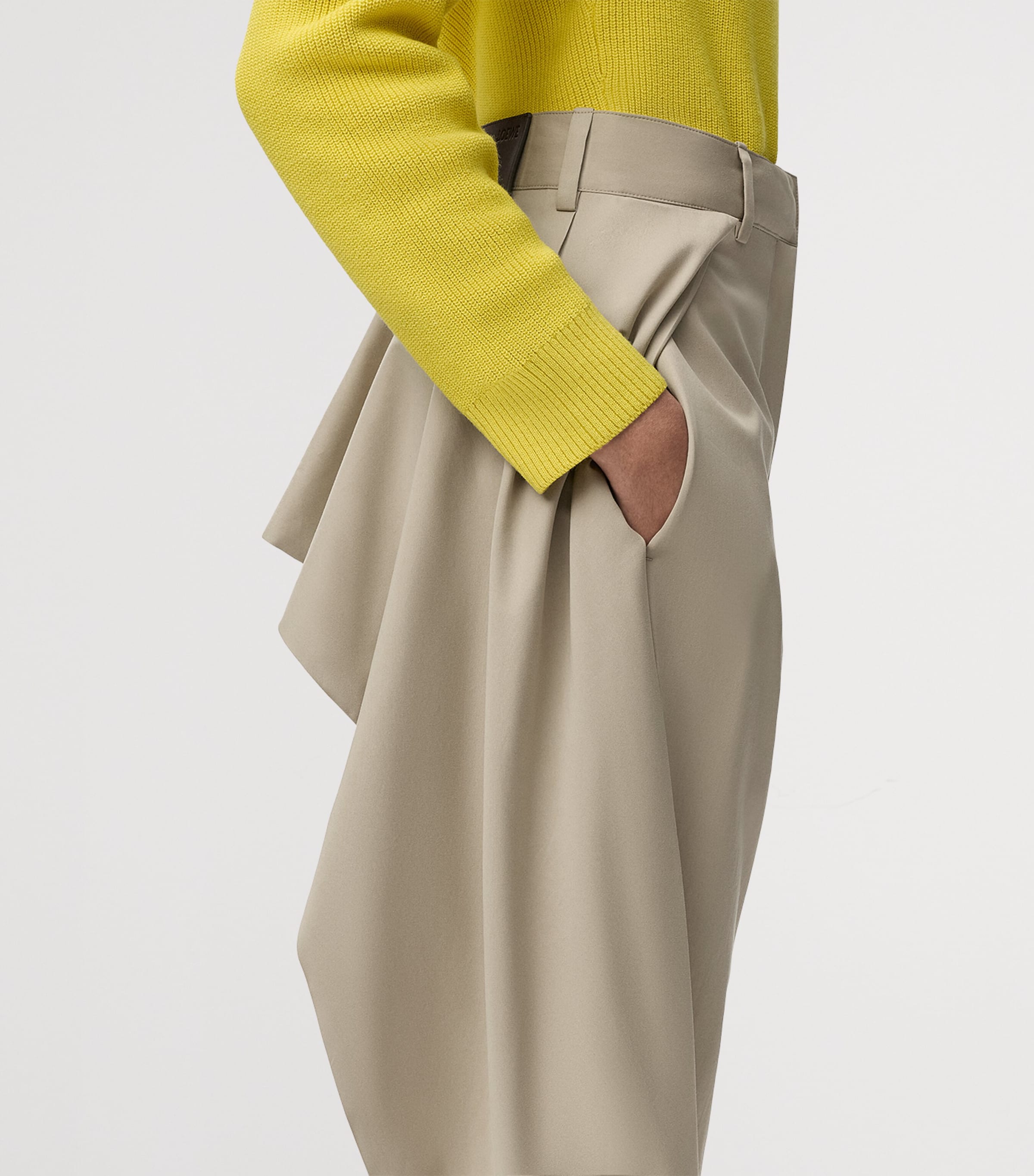 LOEWE Womens Cotton-Silk Layered Trousers Beige Image 5