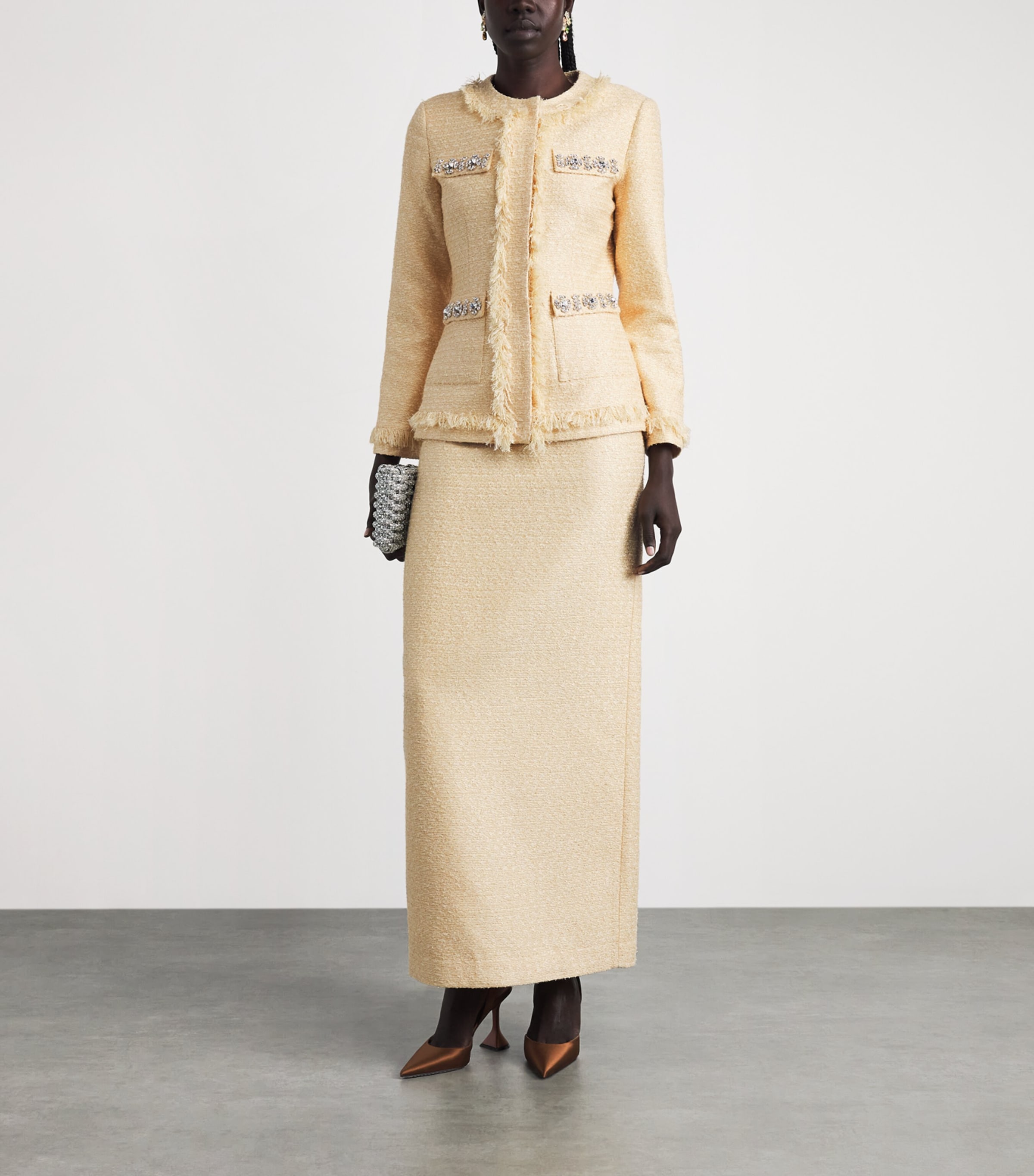 Huishan Zhang Womens Tweed Vania Pencil Skirt Pale Yellow Image 2