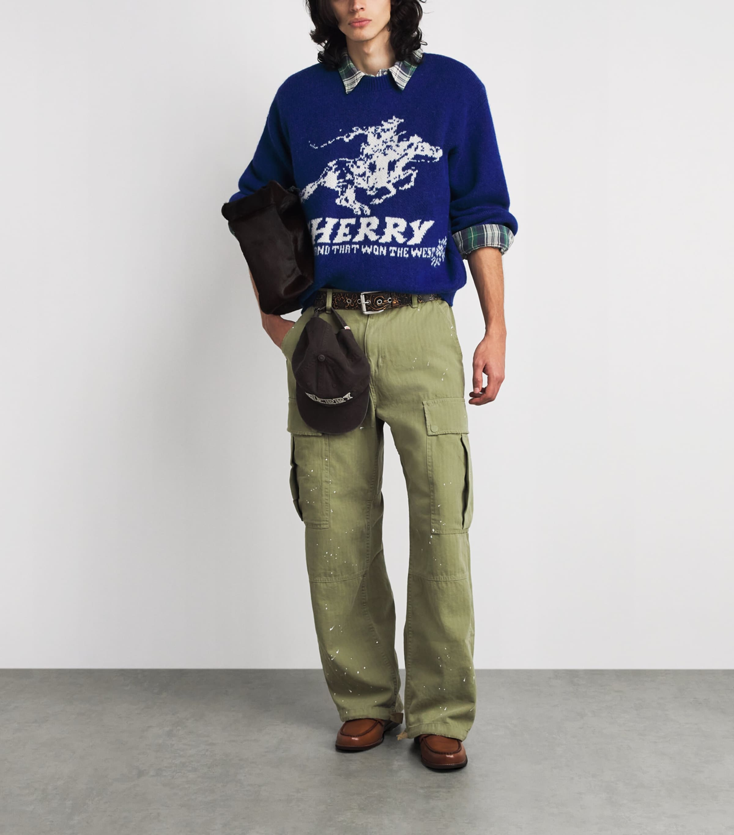 Cherry Los Angeles Mens Wide-Leg Cargo Trousers Green Image 2