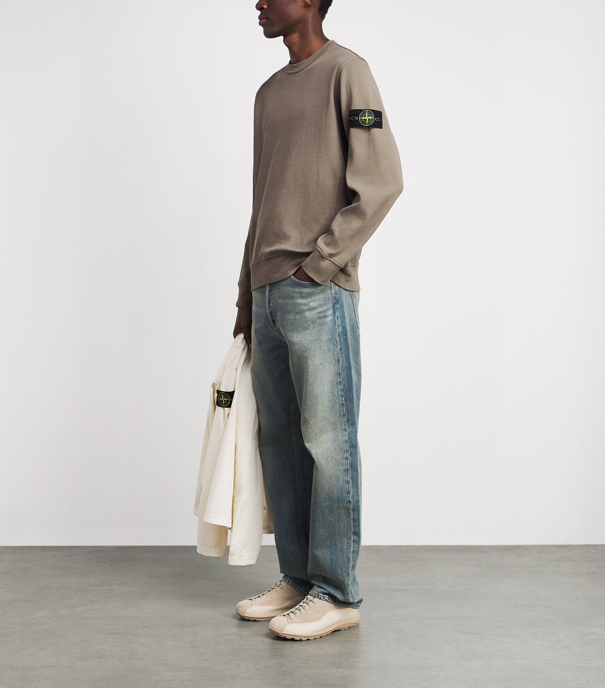 Stone Island Mens Ribbed Compass Patch Sweatshirt Image 2