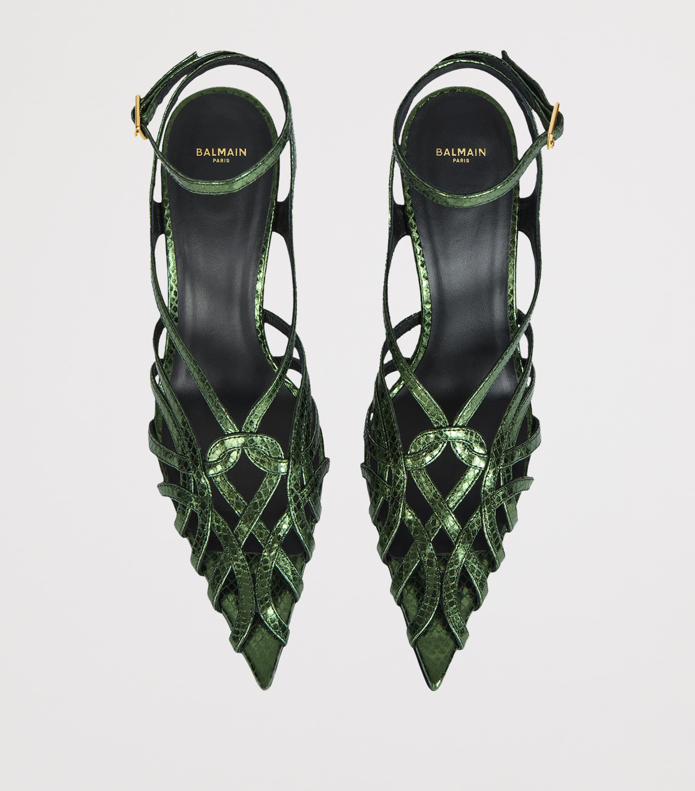 Balmain Python-Effect Leather Heeled Sandals Peridot Image 4