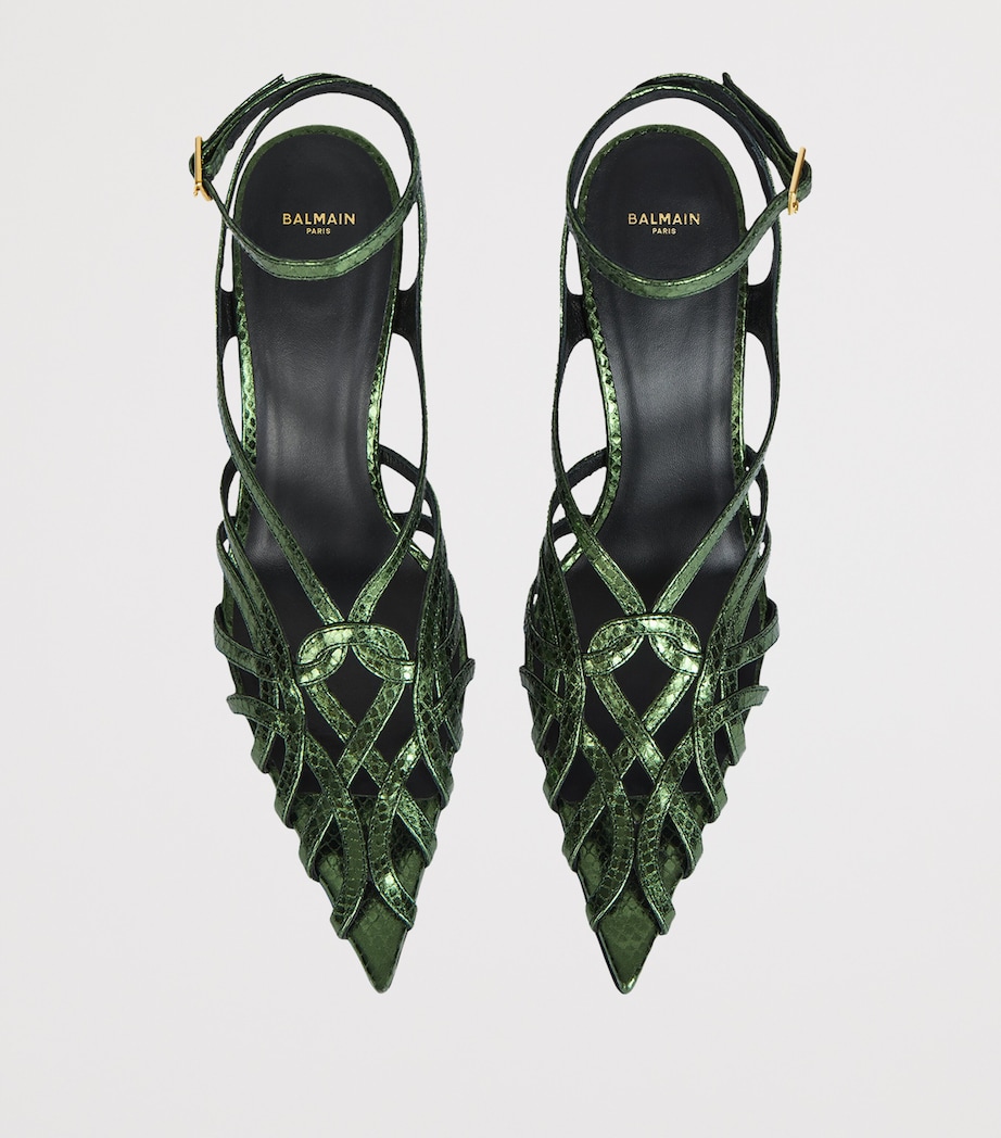 Balmain Python-Effect Leather Heeled Sandals Peridot Image 4
