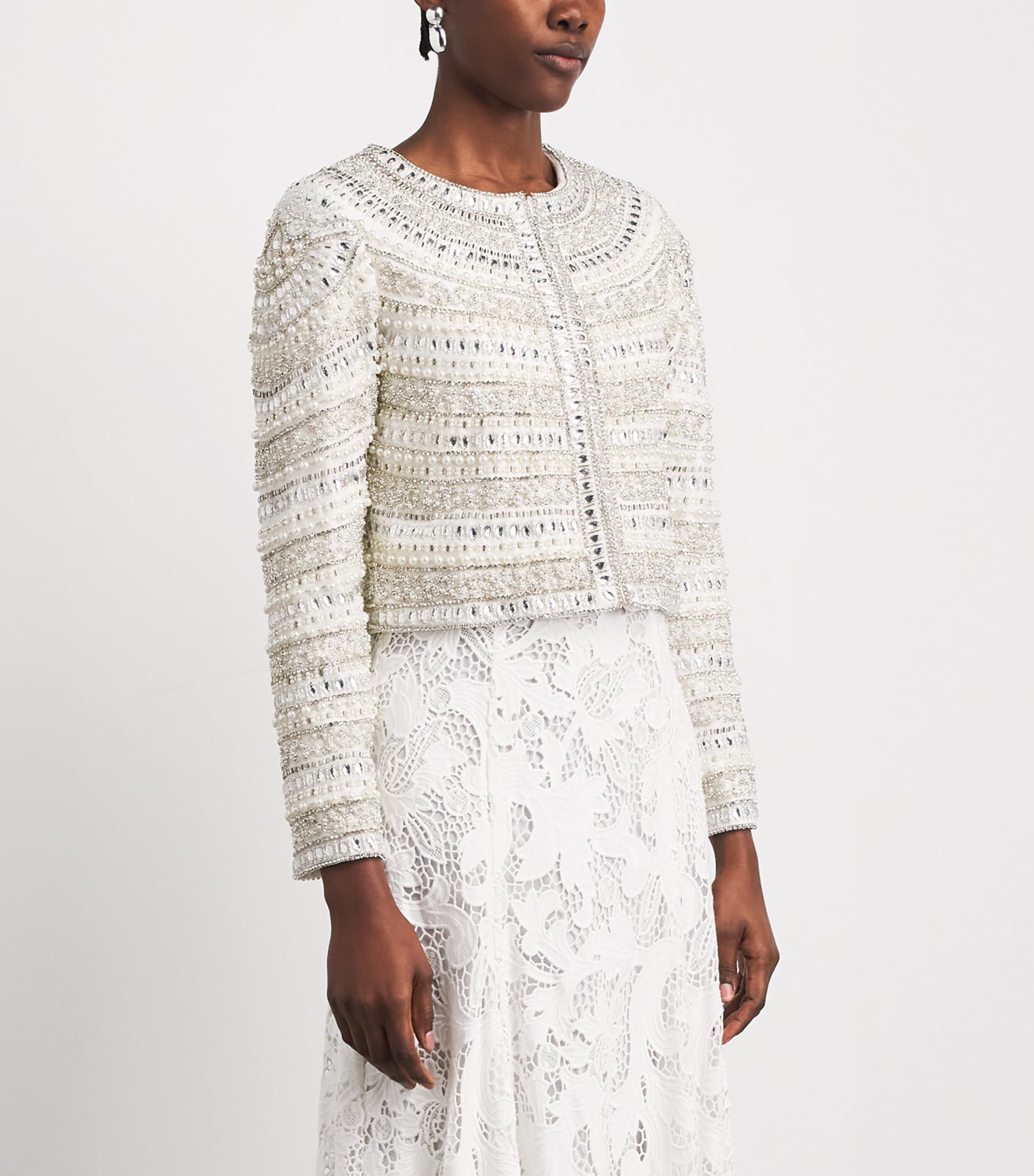 Alice+Olivia Womens Embellished Kidman Jacket Off White/silver Image 4