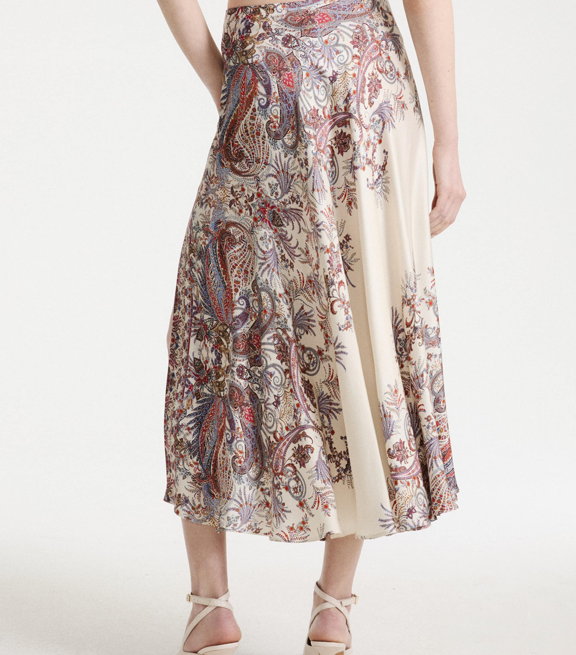 Marella Womens Satin Paisley Print Skirt Cream Image 3