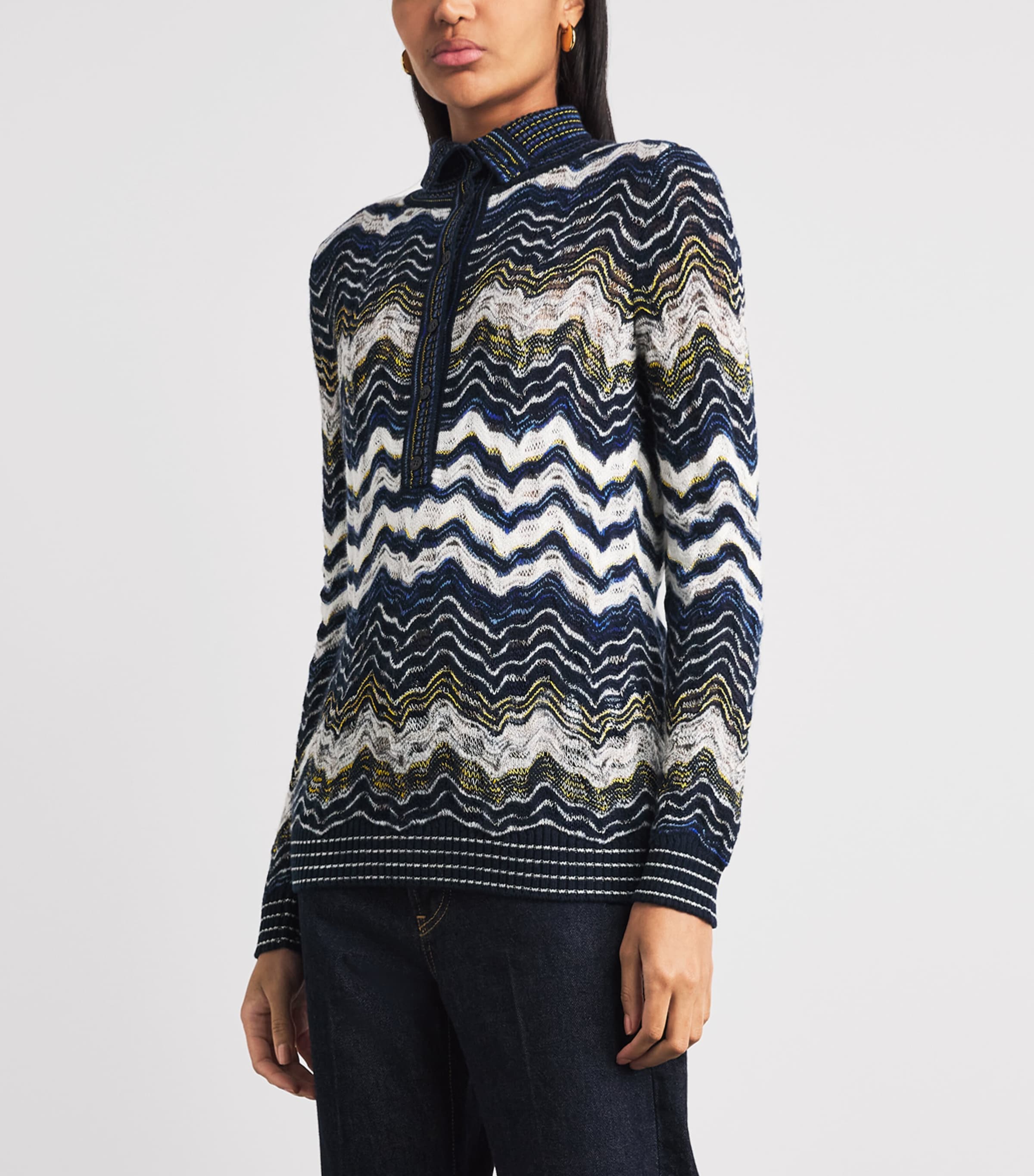 Missoni Womens Wool-Blend Jacquard Sweater Bl Bs W/ Yl,wt Image 4