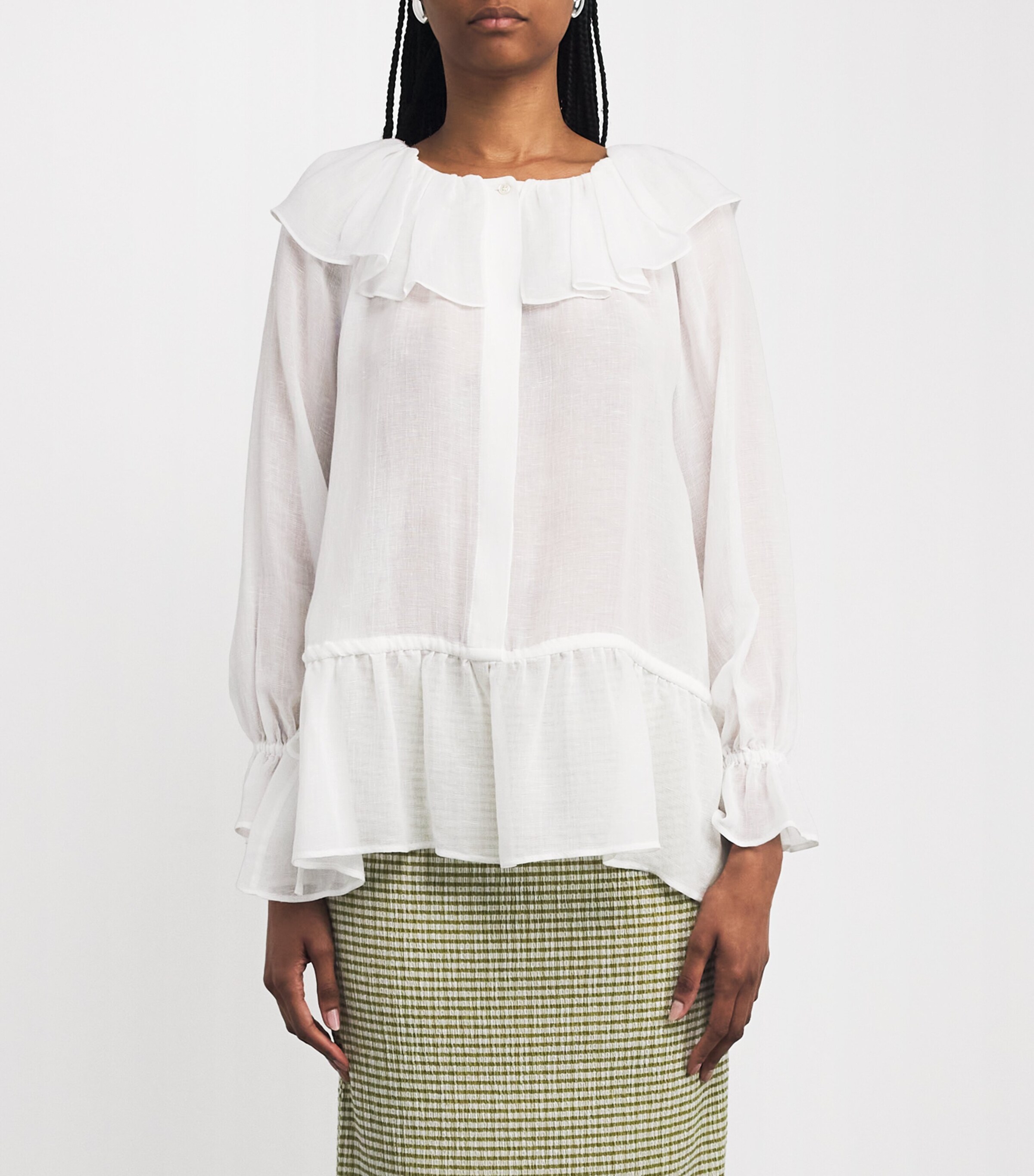 Gauze Ruffle Blouse WHITE Image 3