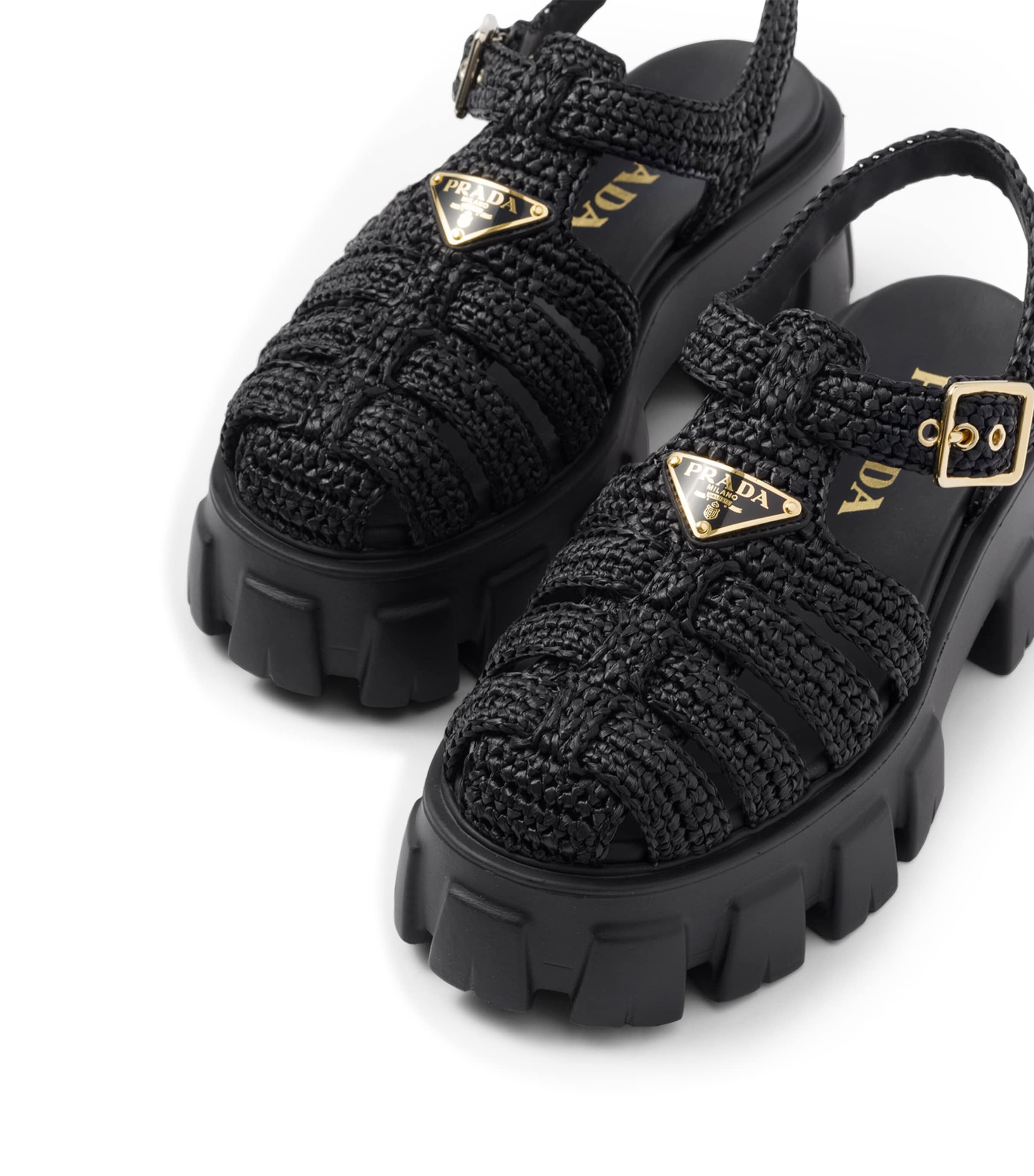 Prada Black Crochet Platform Sandals 55 | Harrods UK