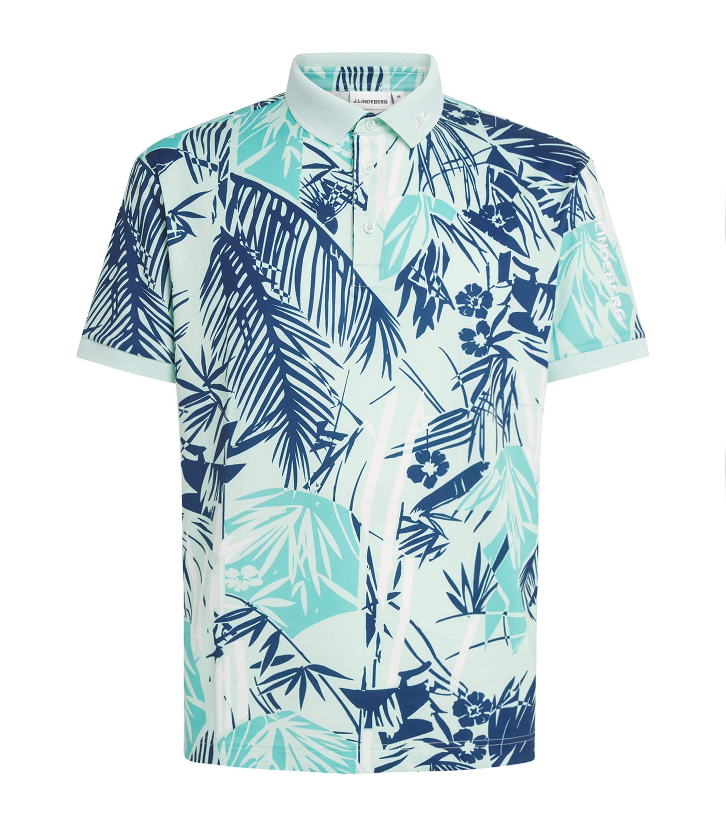 J Lindeberg Mens 30Y Tour Tech Printed Polo Shirt Grove Blue Image 1