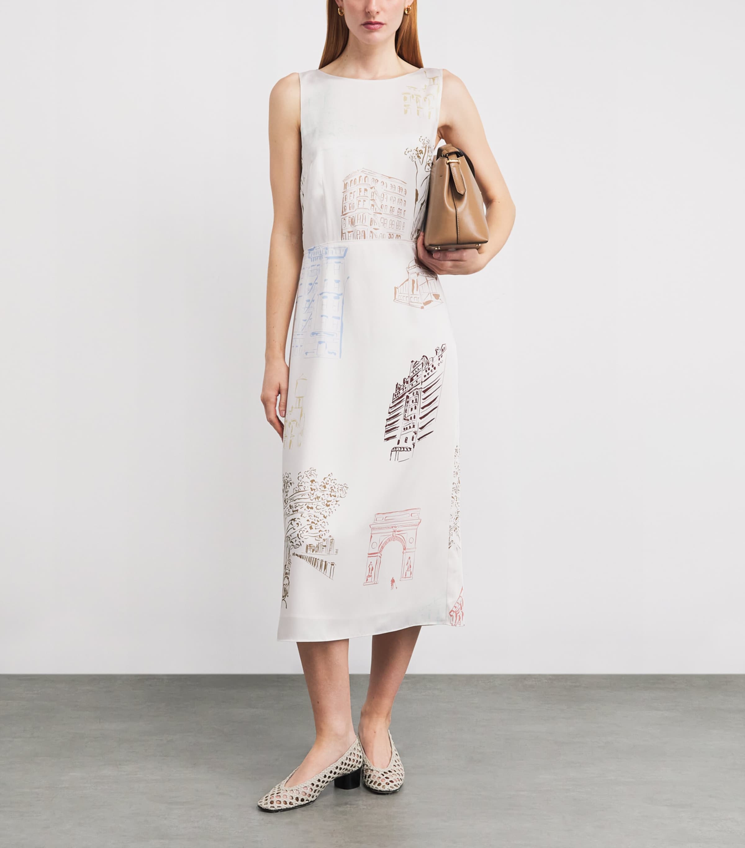 Lafayette 148 Womens Printed Shift Midi Dress Cloud Multi Image 6