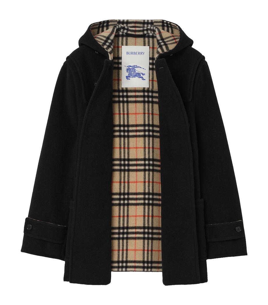 Burberry Mens Hooded Duffle Coat Black/sand Ip Check Image 2
