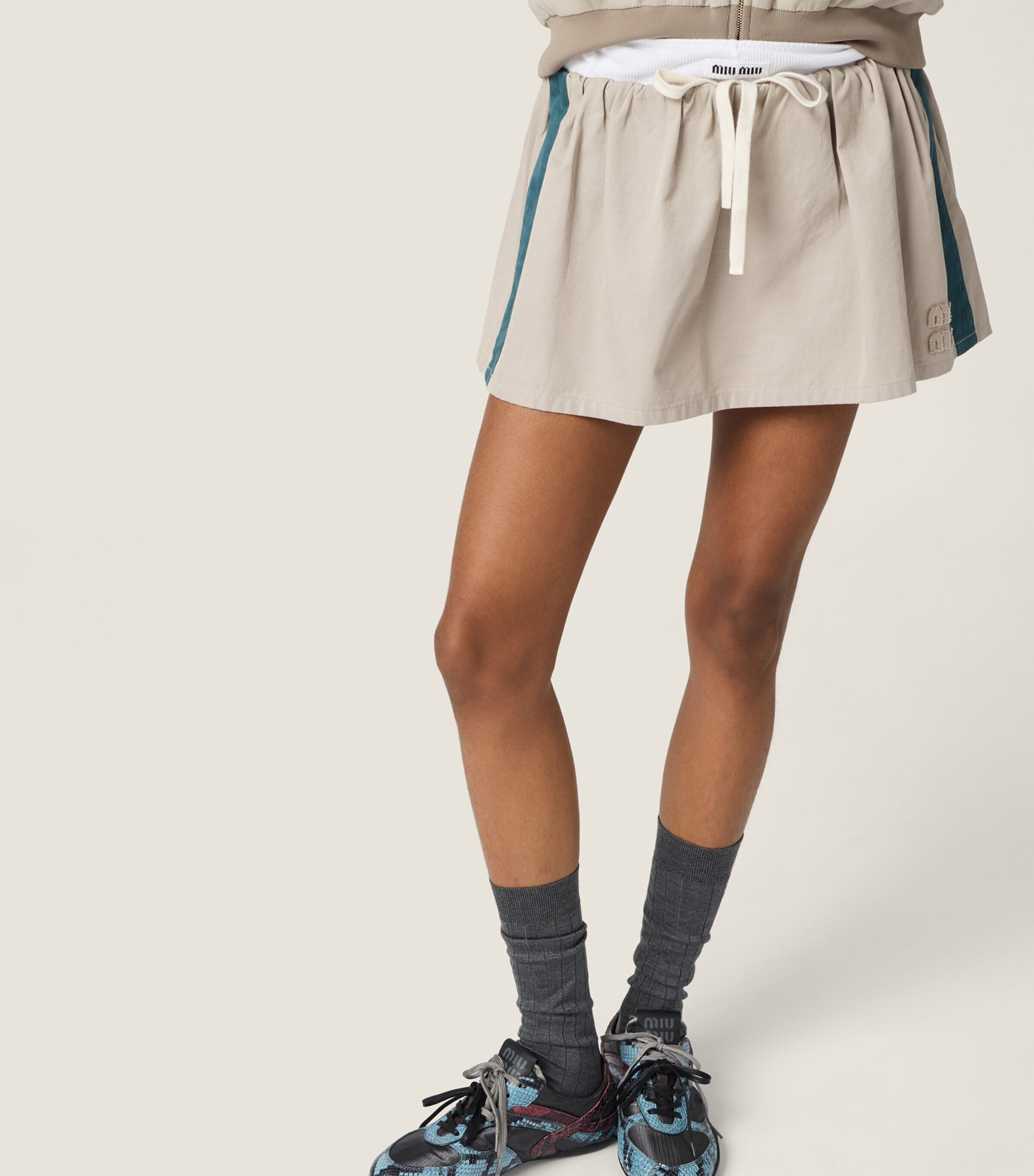 Miu Miu Womens Cotton Poplin Drawstring Mini Skirt Image 4