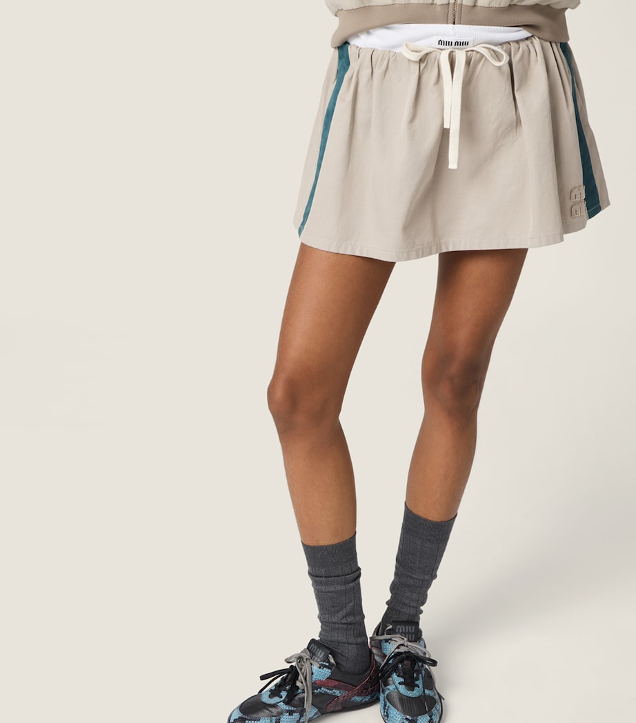 Miu Miu Womens Cotton Poplin Drawstring Mini Skirt Image 4