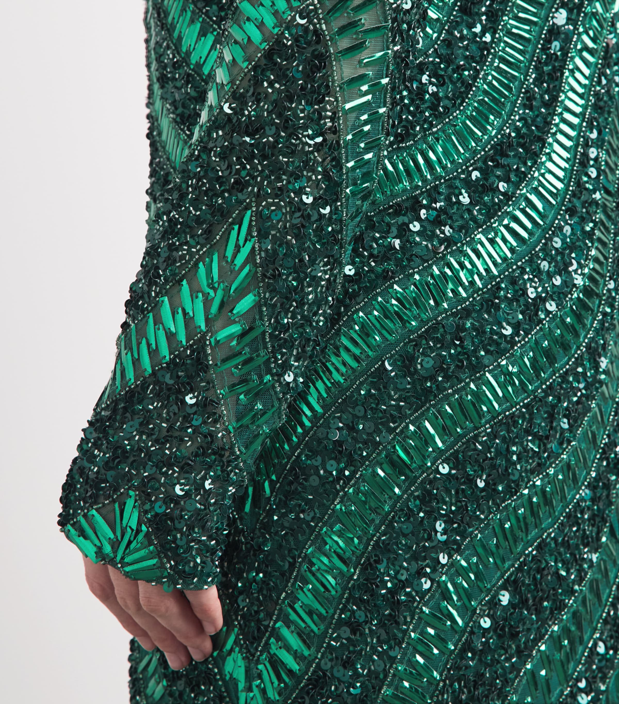 Raishma Womens Embellished V-Neck Eliana Gown Emerald Green Image 5
