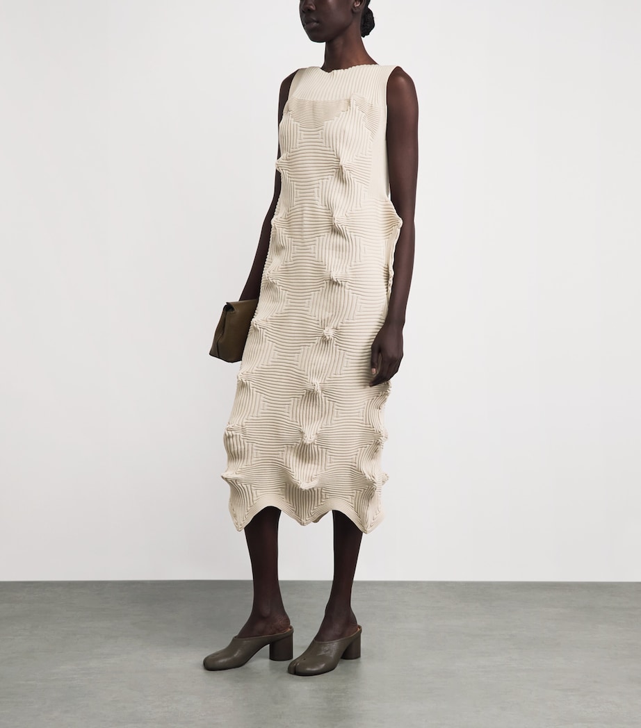 Issey Miyake Womens Knitted Linkage Midi Dress Emu Beige Image 2
