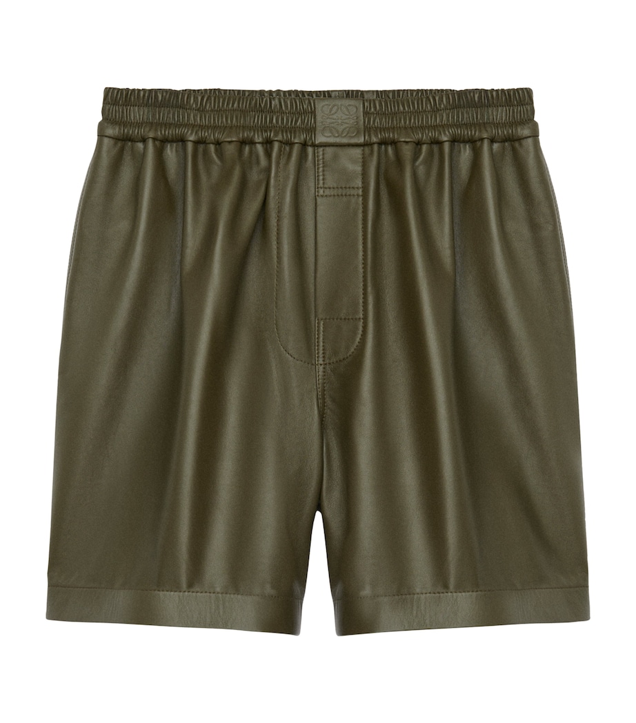 LOEWE Mens Leather Shorts Khaki Green Image 1