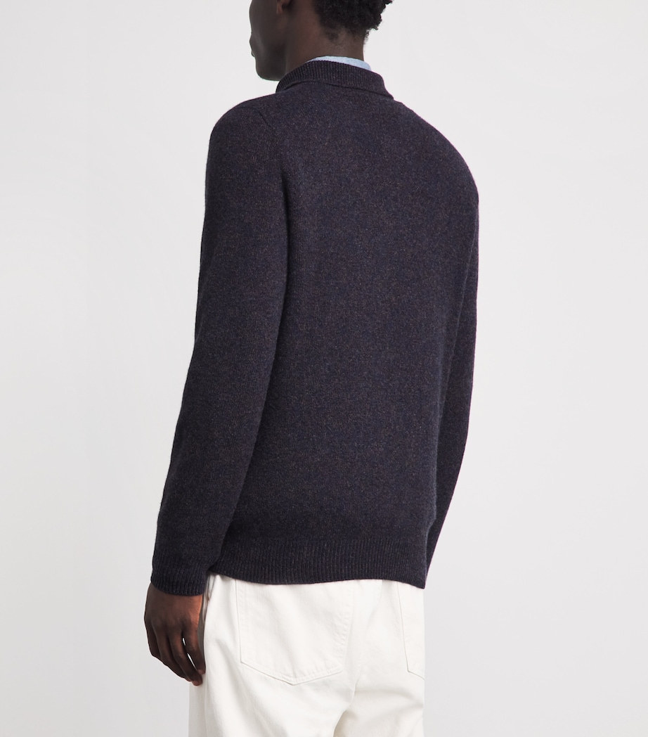 Sunspel Mens Lambswool Knitted Polo Sweater Midnight Navy T Image 5