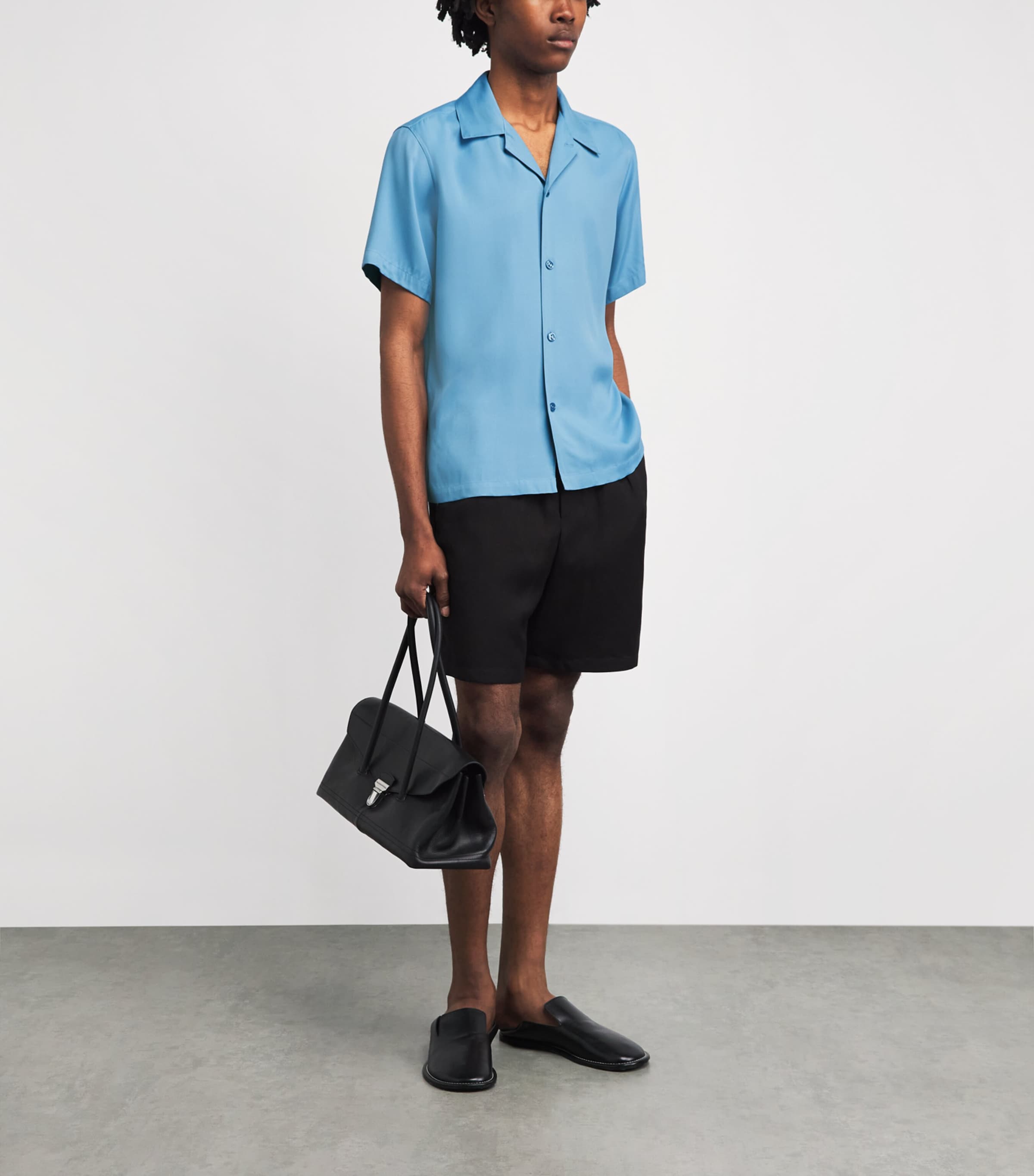 Sandro Paris Mens Loose-Fit Short-Sleeve Shirt Sky Blue Image 2