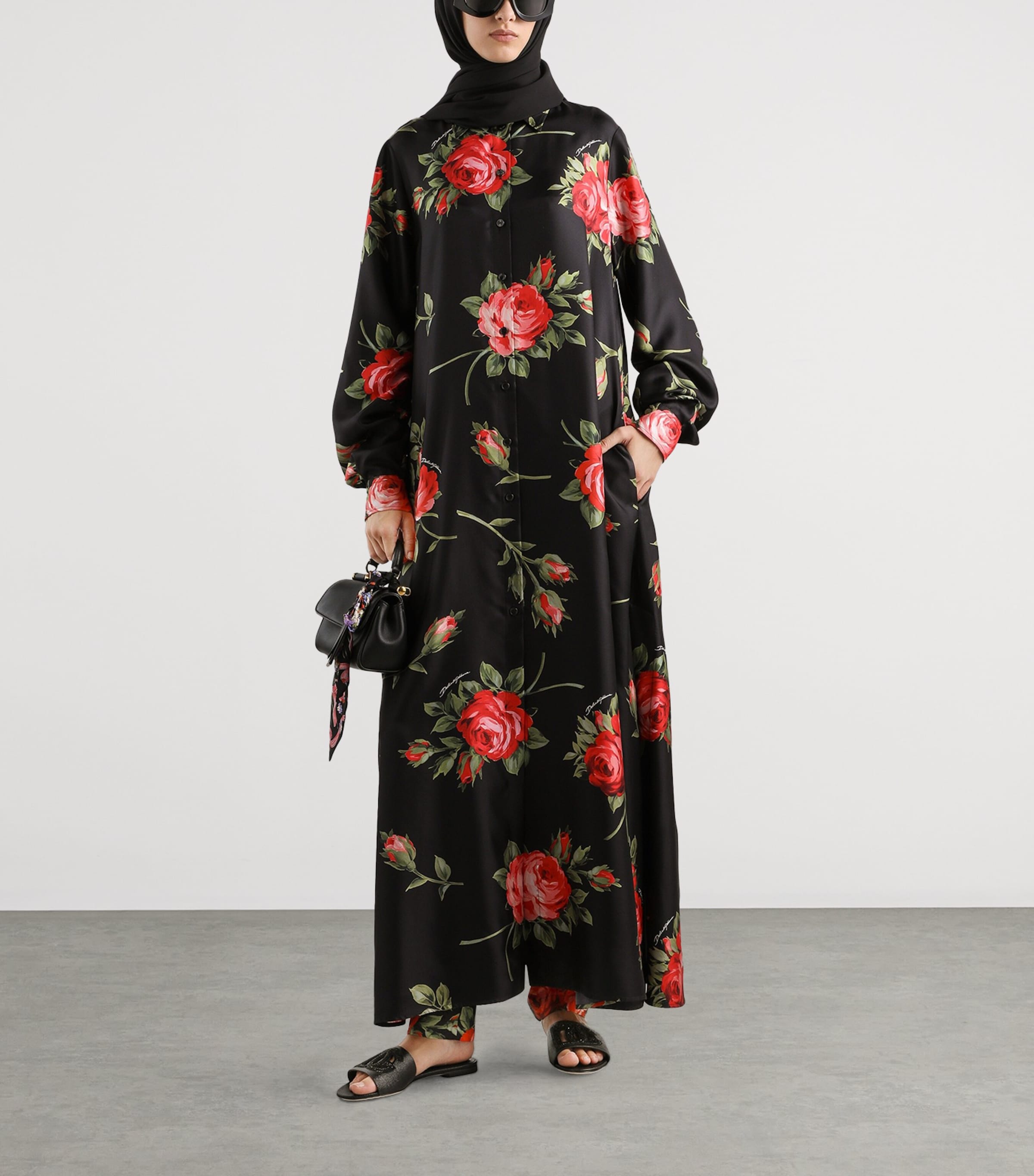 Dolce&Gabbana Womens Silk Floral Print Maxi Shirt Dress Bouq Image 2