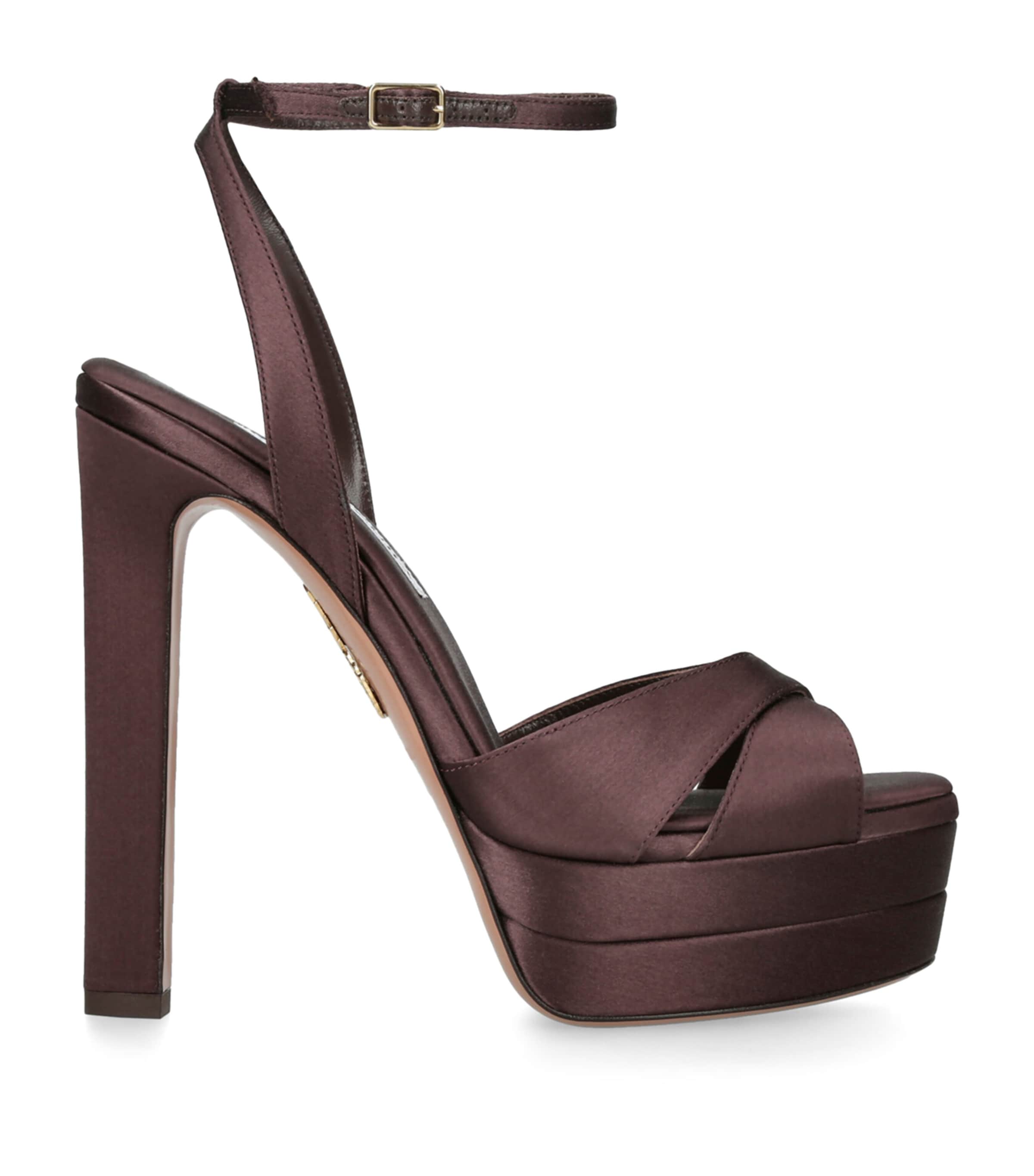 Aquazzura Satin Divine Plateau Platform Sandals 130 In Brown