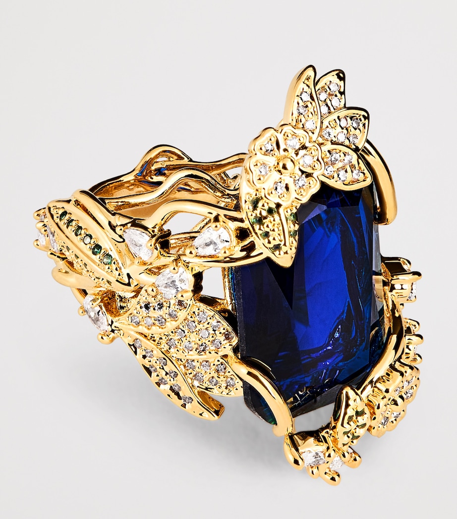 Embellished Bloom Cocktail Ring GOBLU/GOLD/BLUE Image 4