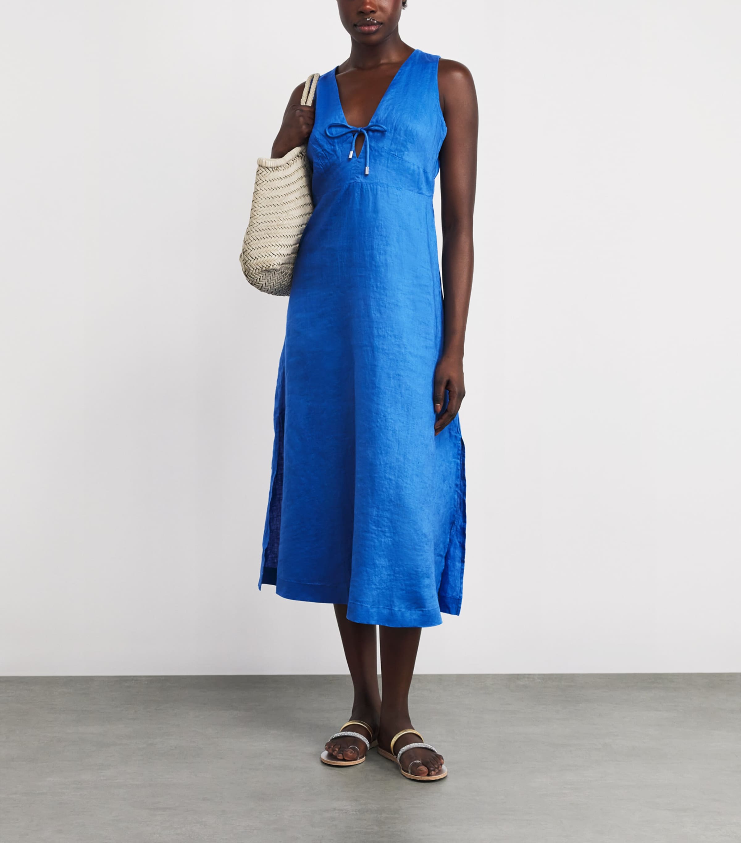 Linen Skyros Midi Dress BLU-BLU/LINEN Image 2