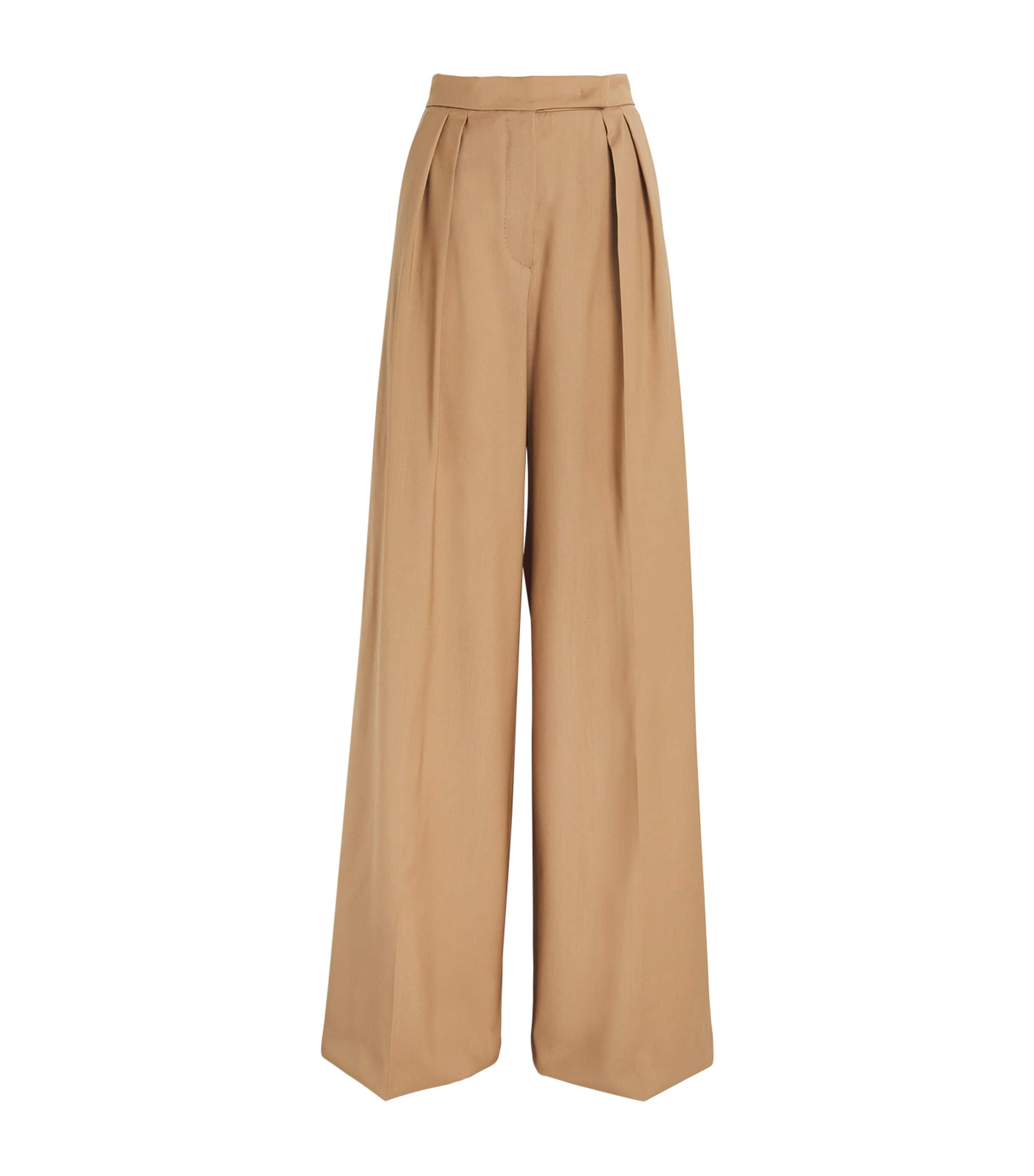 Shop Max Mara Wool Wide-leg Trousers In Beige