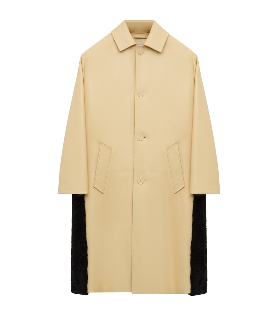 LOEWE Nappa Lambskin Shearling-Trim Coat Light Yellow