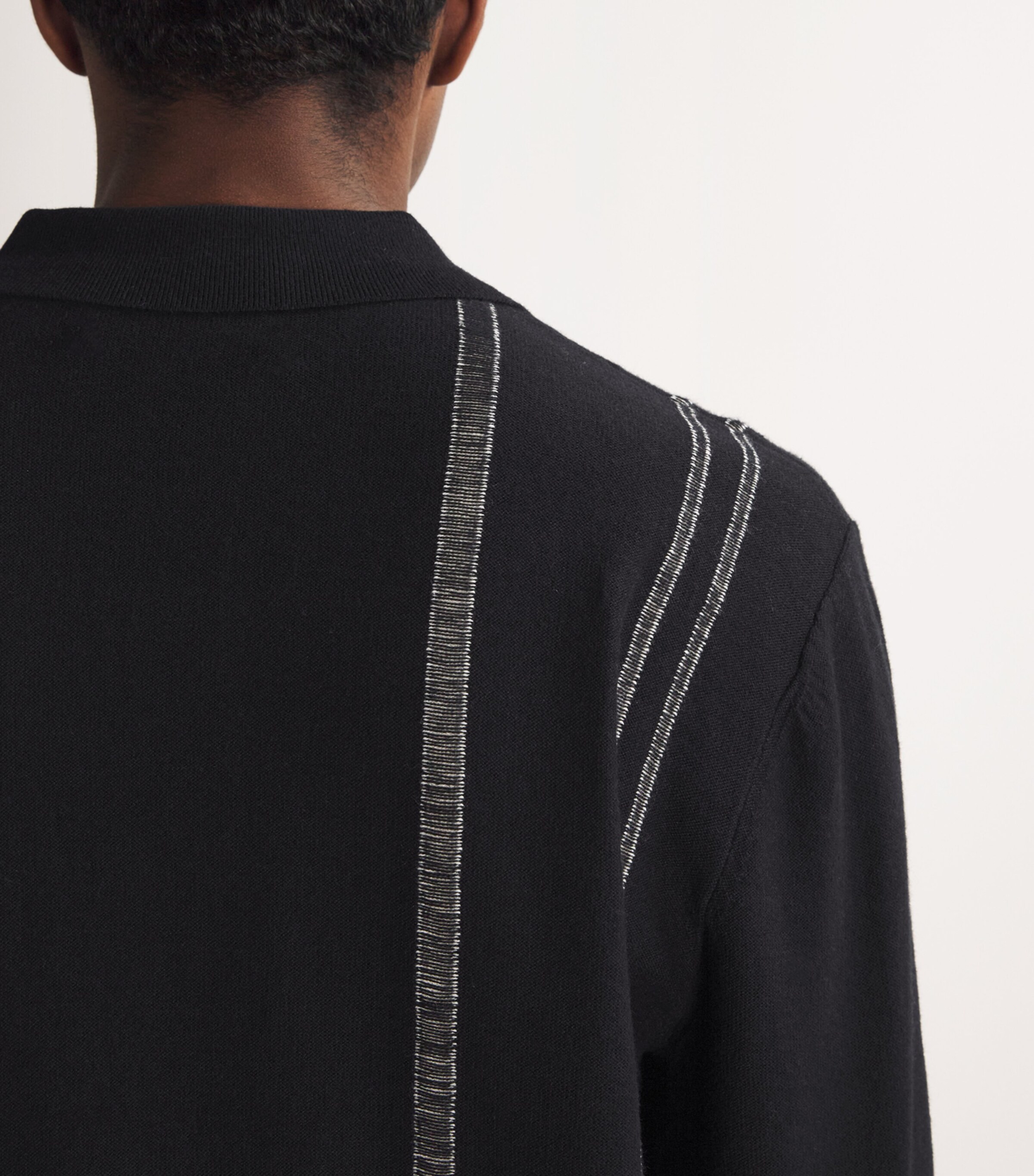 Cotton-Cashmere Yarn Stripe Cardigan BLACK Image 6