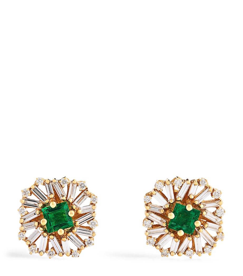 Suzanne Kalan Yellow Gold, Diamond and Emerald Flower Stud Earrings Yg/emer Image 1