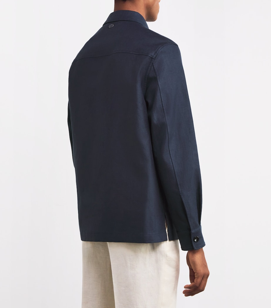 Agnona Mens Linen Concealed-Placket Overshirt Navy Image 4