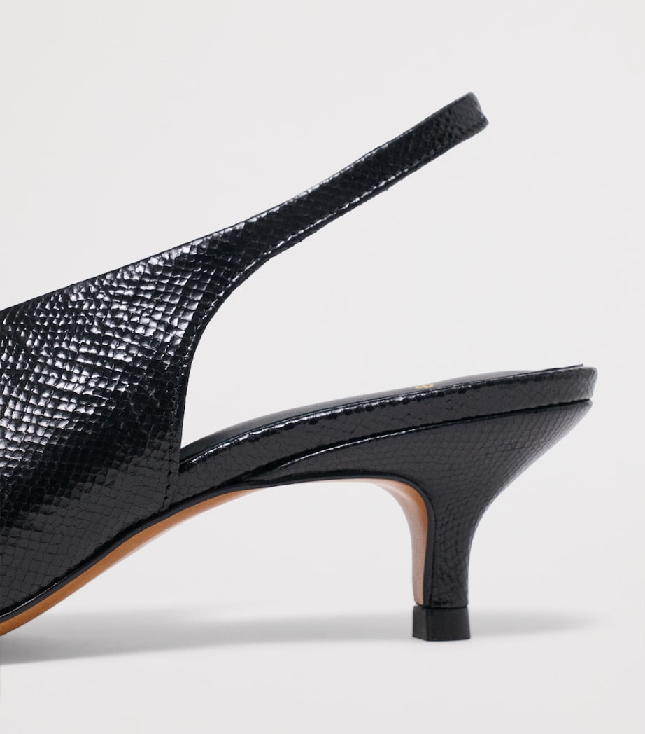 Maje Snakeskin-Embossed Leather Slingback Heels 50 Black Image 7