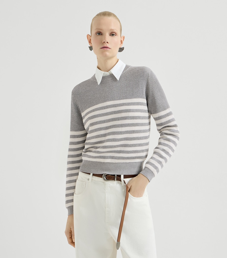 Brunello Cucinelli Womens Cotton-Blend Stripe Sweater Image 3