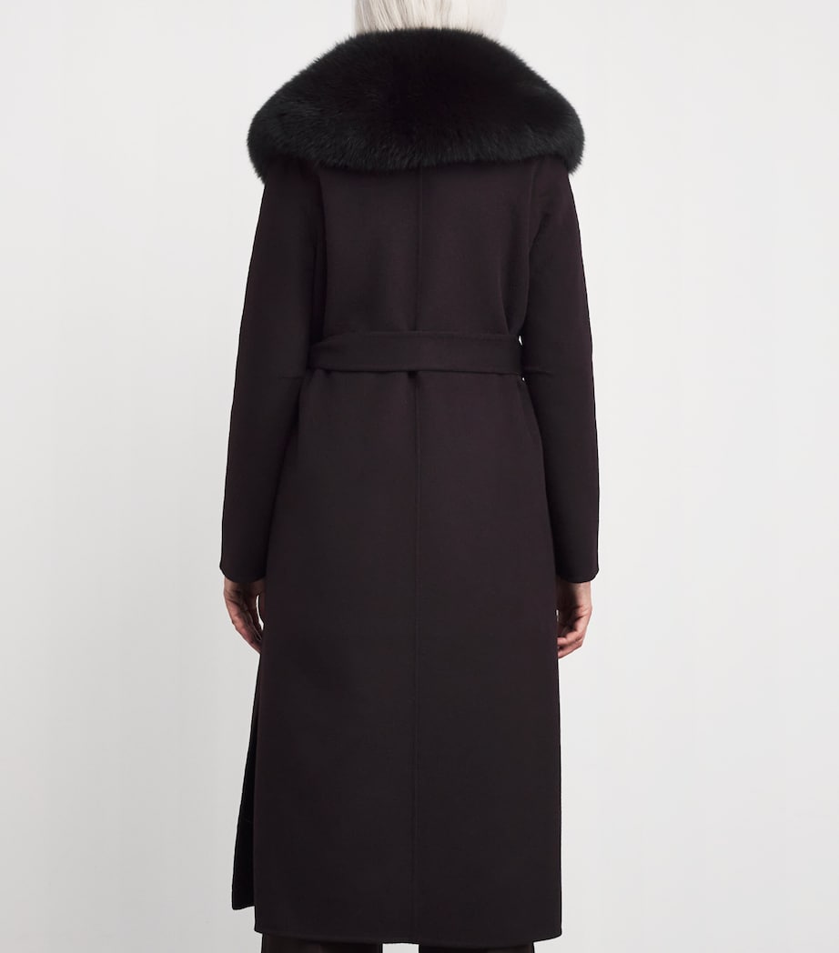 Yves Salomon Womens Wool-Cashmere Fur-Trim Coat Image 4