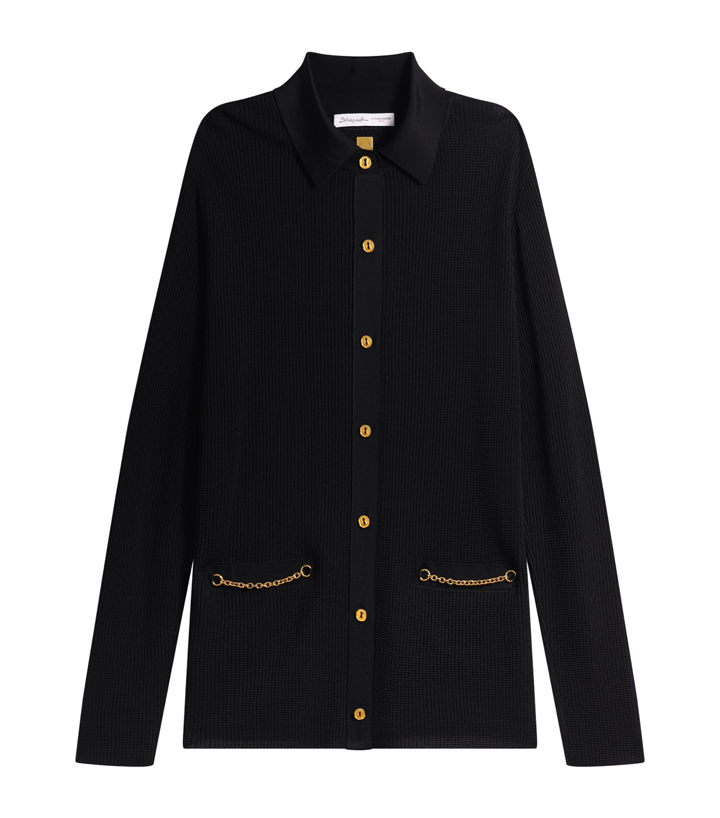 Schiaparelli Womens Embellished Knit Shirt Black Image 1