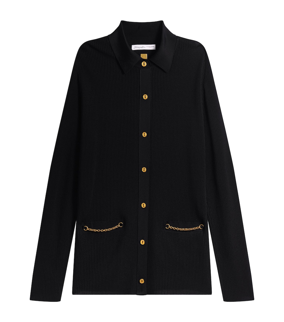 Schiaparelli Womens Embellished Knit Shirt Black Image 1