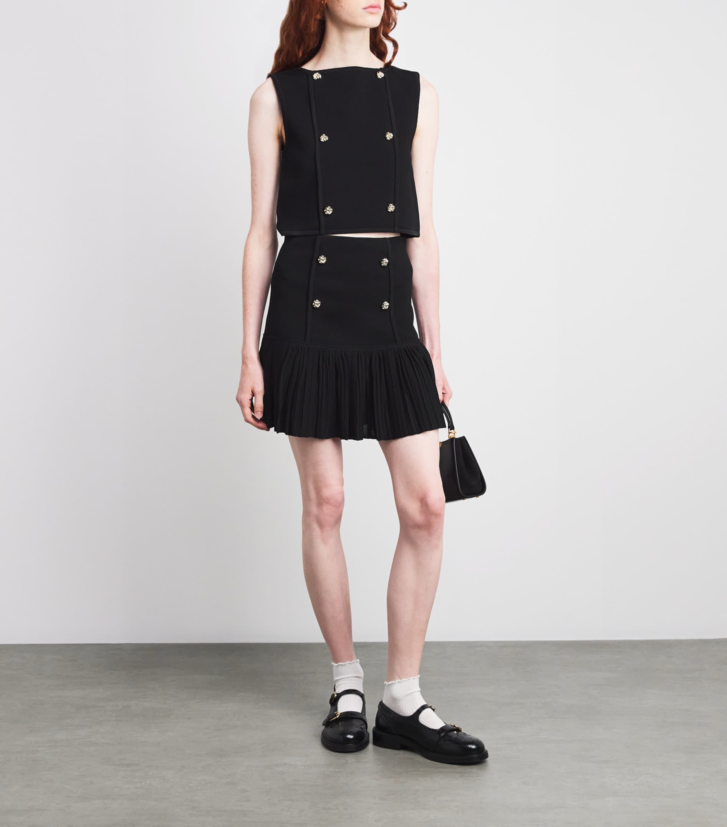 Button-Embellished Cropped Sweater BLACK Image 2