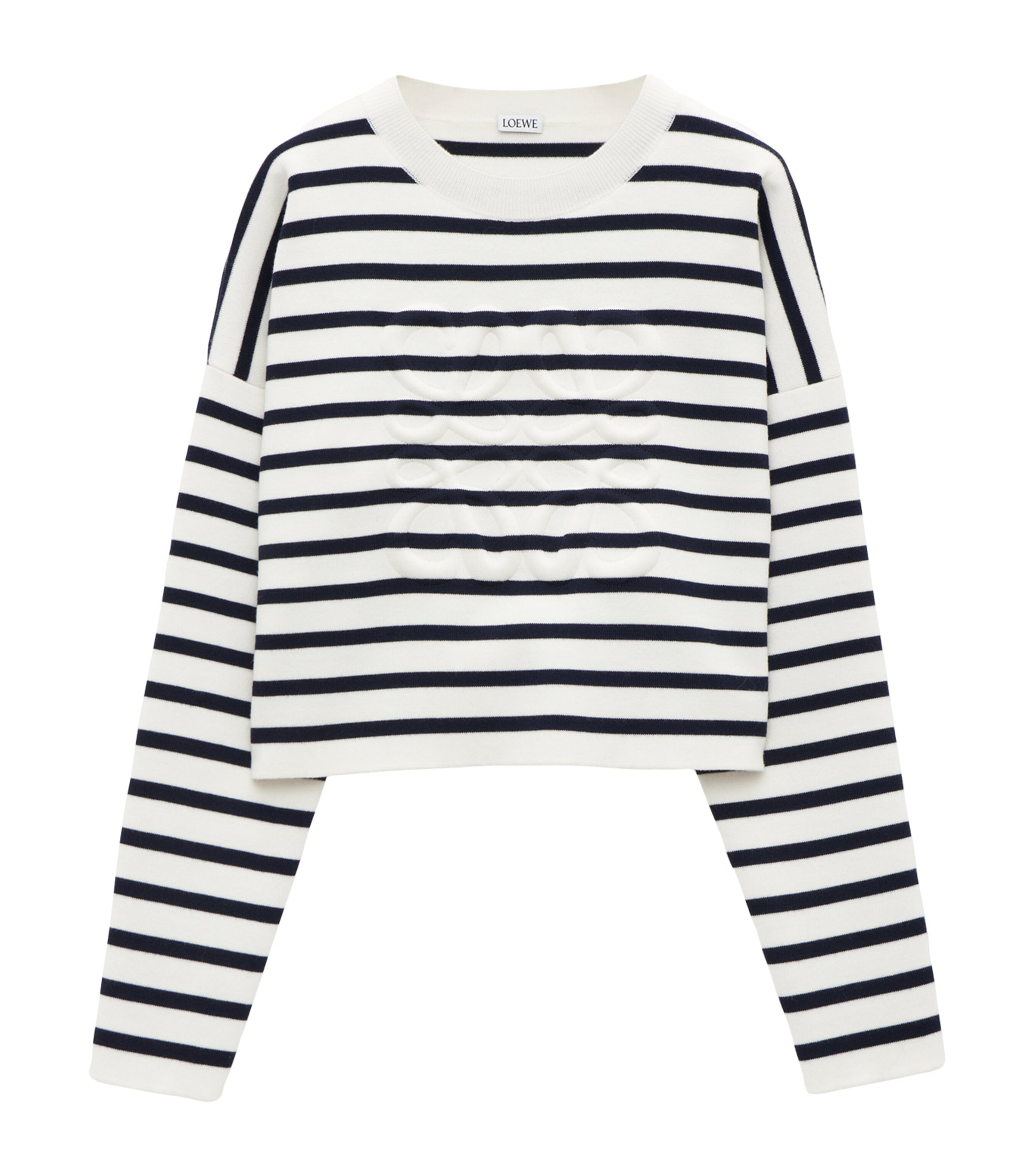 Loewe Striped Wool-blend Sweater With Anagram Detail In White