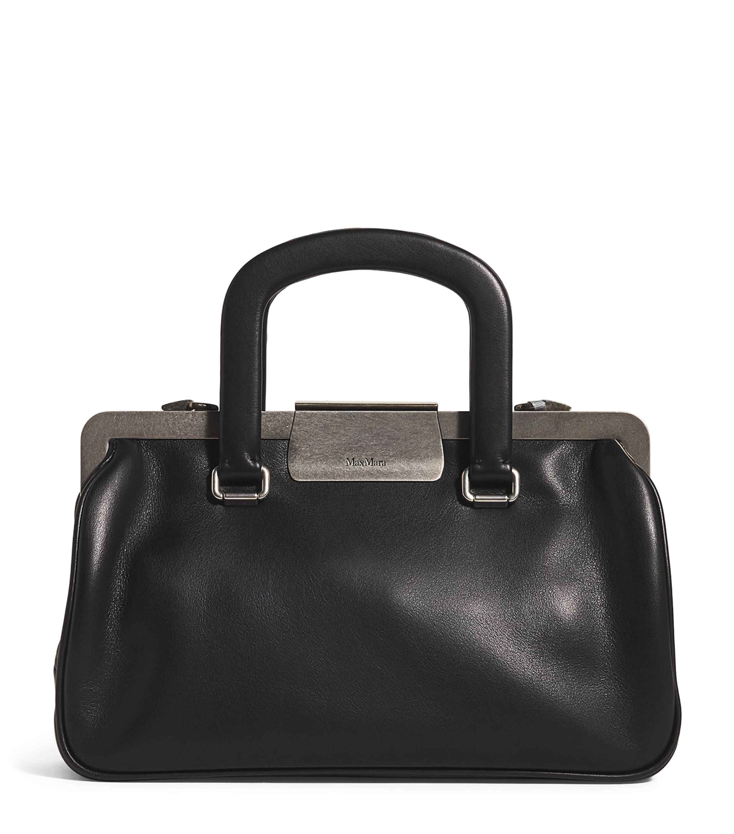 Max Mara Leather Logo Top-handle Bag In Black