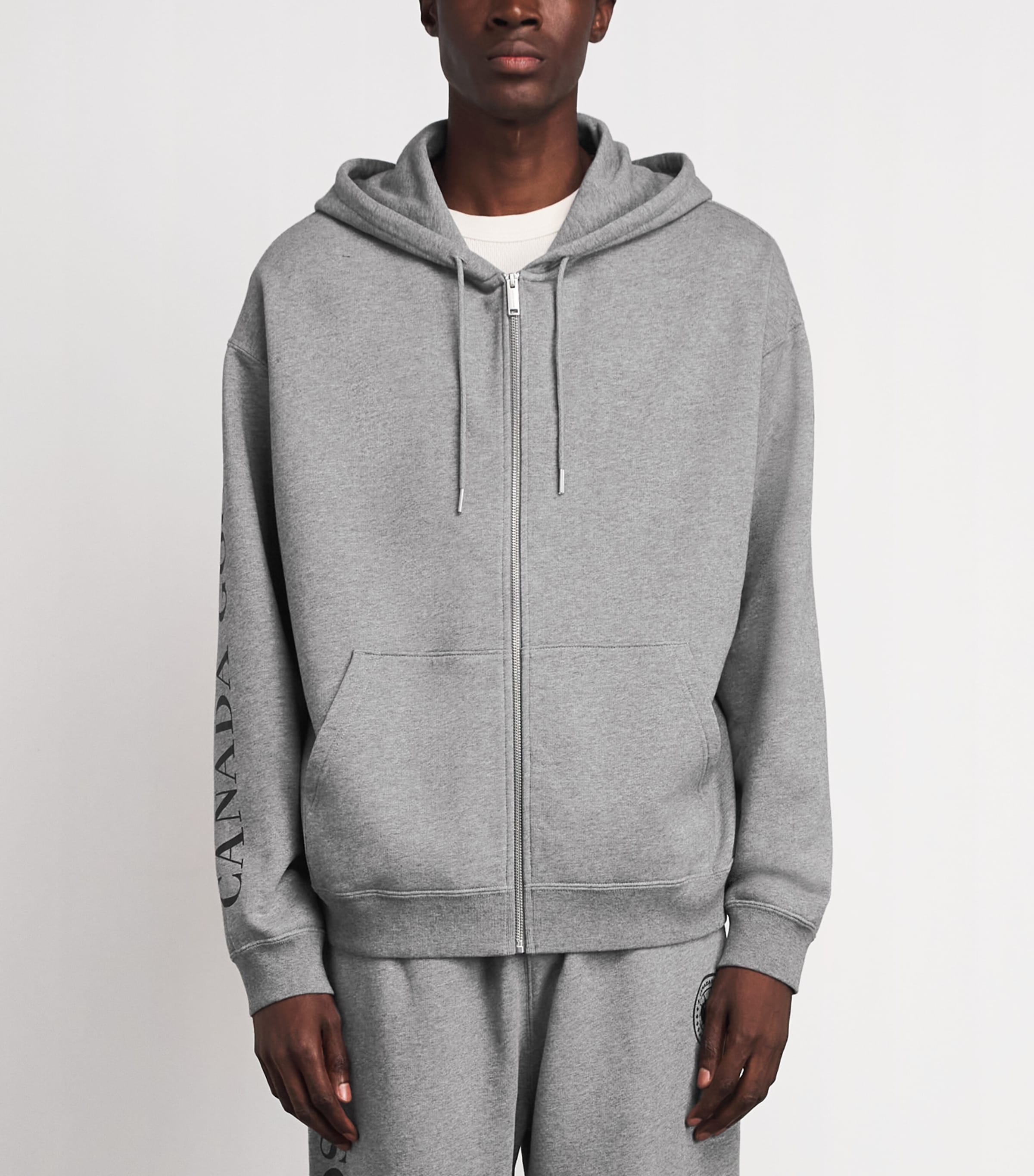 Canada Goose Mens Organic Cotton Graphic Rove Zip-Up Hoodie Stone Heather Image 4