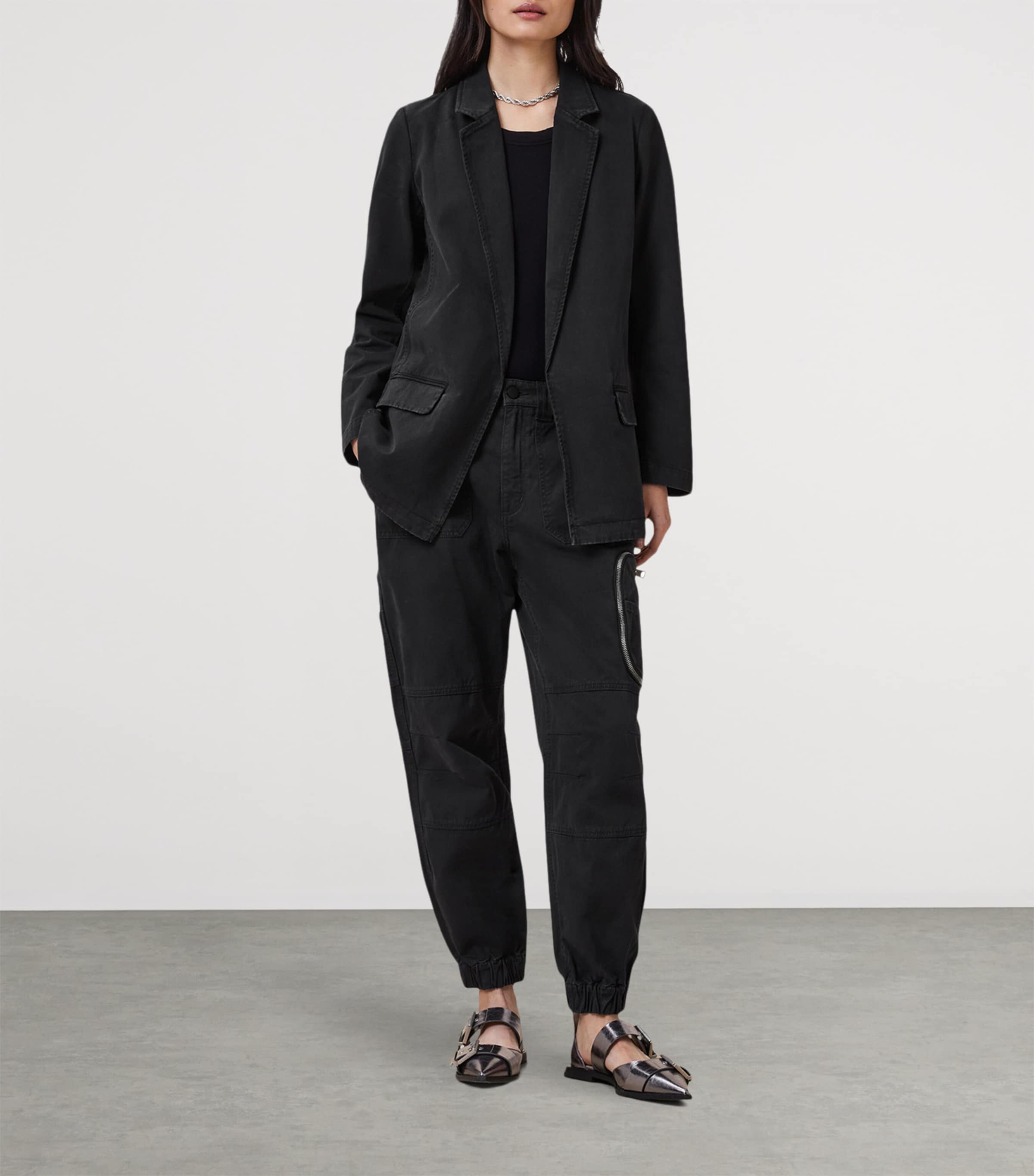 AllSaints Womens Denim Aleida Blazer Washed Black Image 2