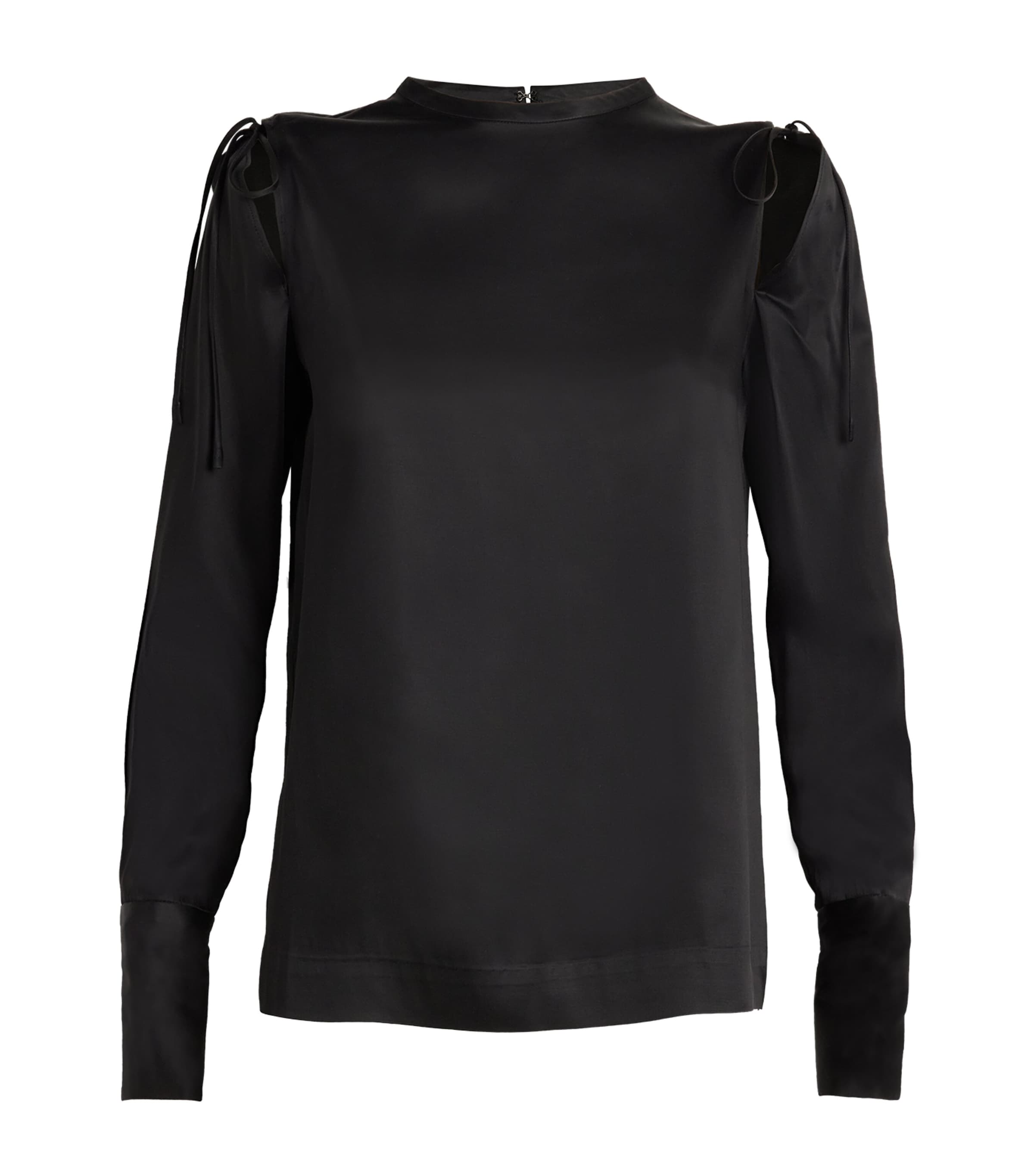 Shop Lvir Satin Split-sleeve Blouse In Black