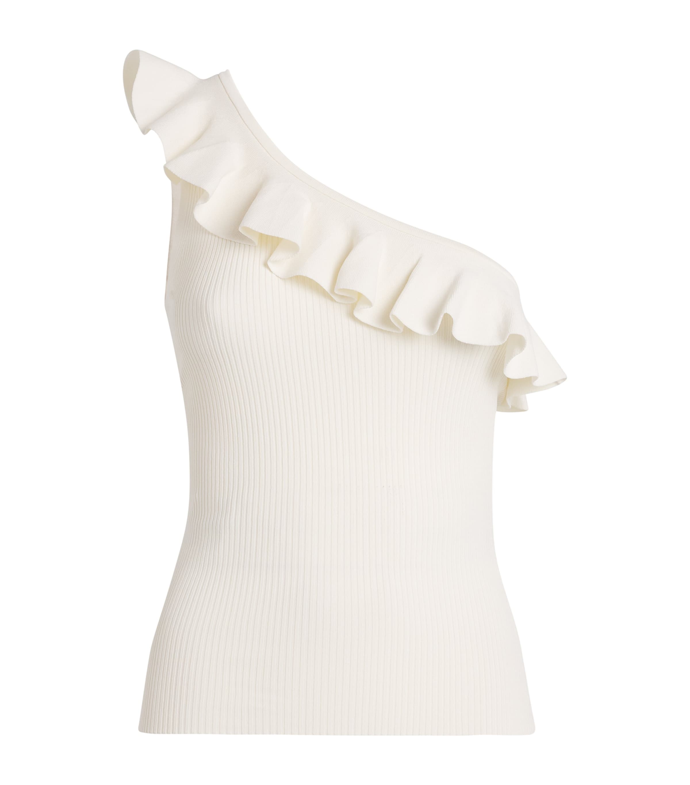 Zimmermann Rhiannon One-shoulder Ruffled Ribbed-knit Top In White