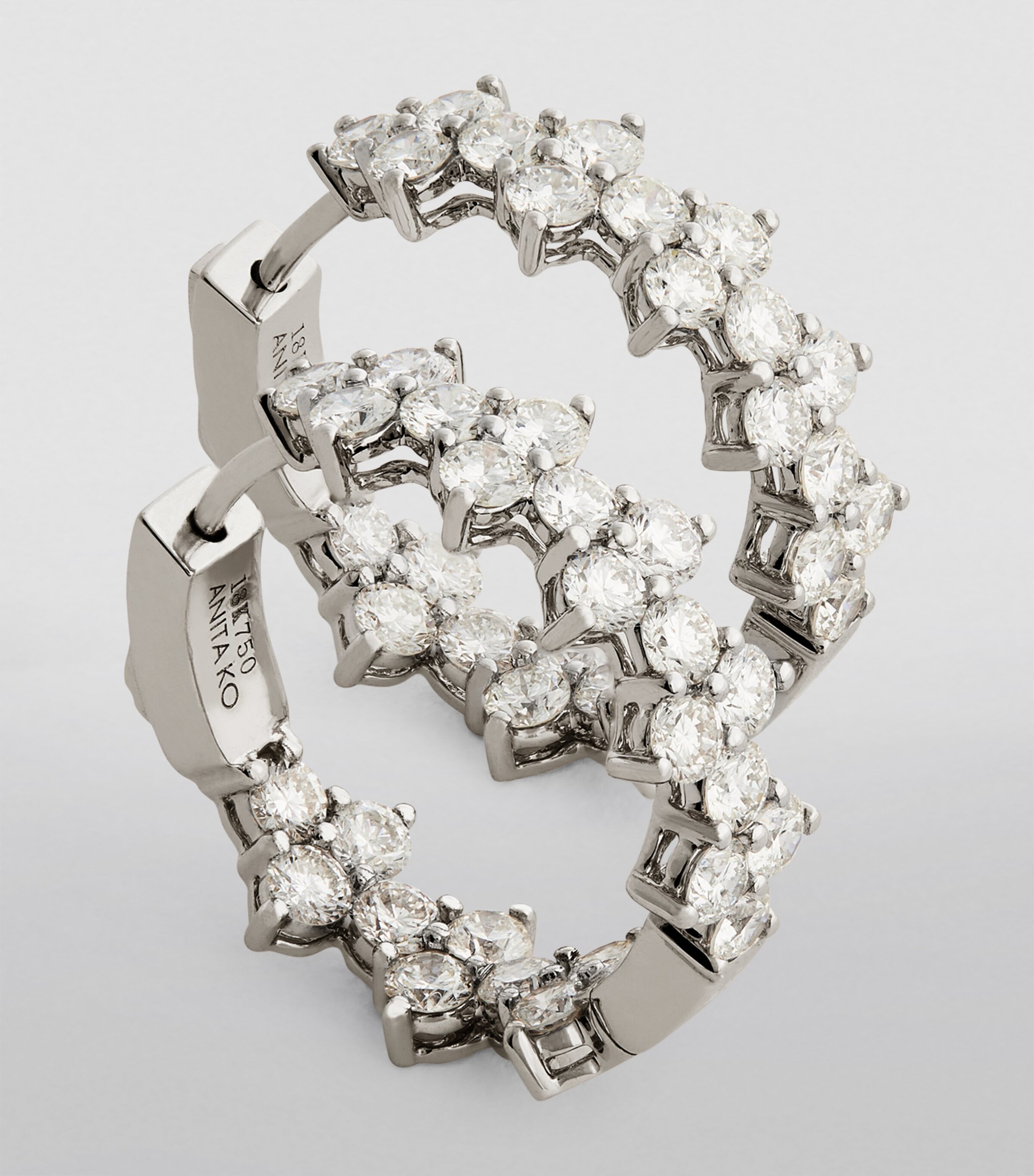 White Gold and Diamond Triangle Hoop Earrings WHITE GOLD Image 6